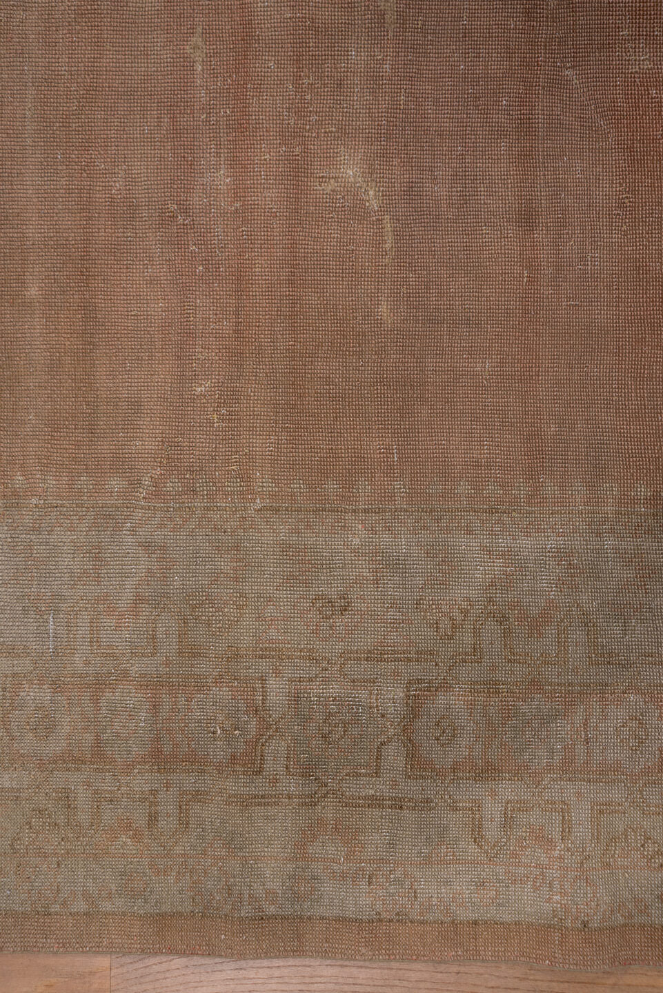 12' x 15' one-of-a-kind handmade vintage Kilim oversize rug. Color palette: blush, taupe, ivory, dusty rose, beige, sand