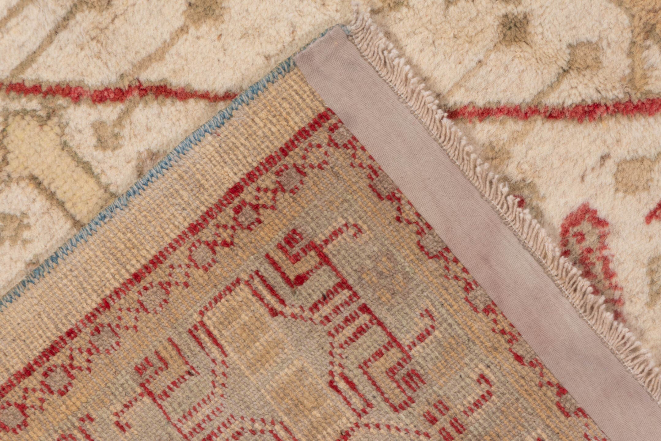 8' x 11' one-of-a-kind handmade antique Oushak large size rug. Color palette: ivory, coral, beige, tan, rose, terracotta