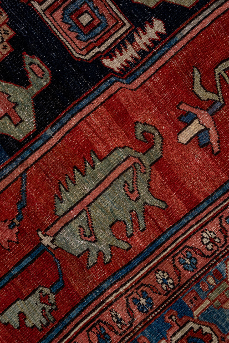 8' x 12' one-of-a-kind handmade vintage Kilim large size rug. Color palette: terracotta, ivory, deep blue, rose, slate