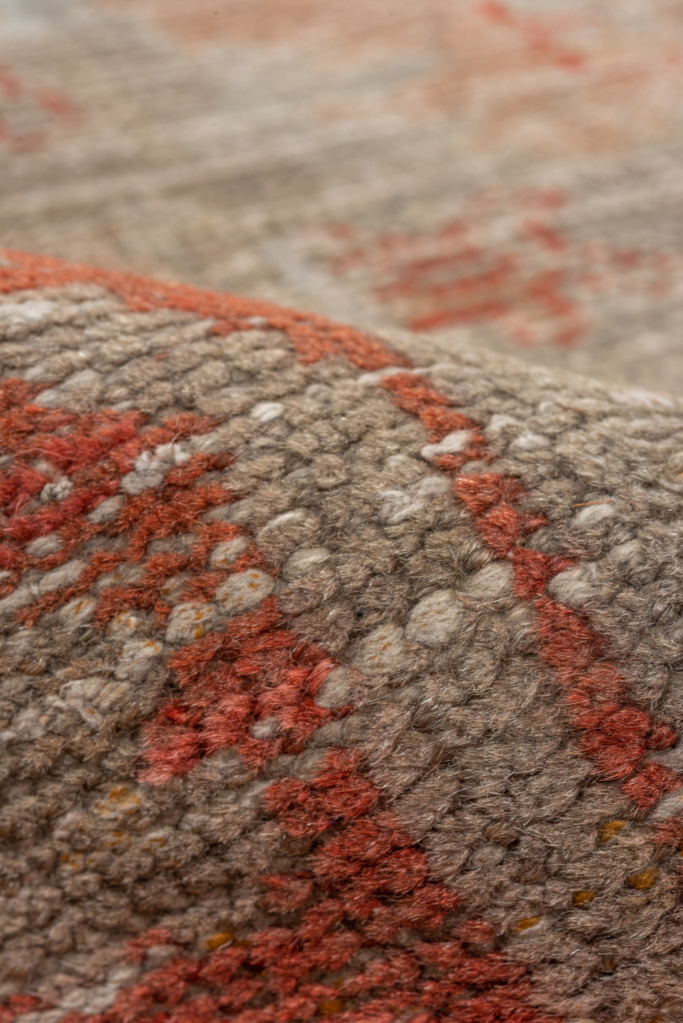 7' x 9' one-of-a-kind handmade vintage Oushak rug. Color palette: brown, gray, pink, red, wine