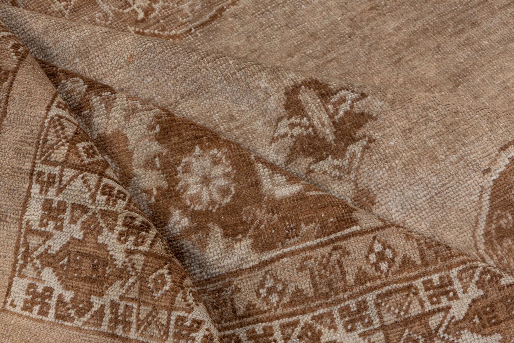 10' x 15' one-of-a-kind handmade vintage Kilim rug. Color palette: camel, ivory, taupe, sand, tan, beige, gray