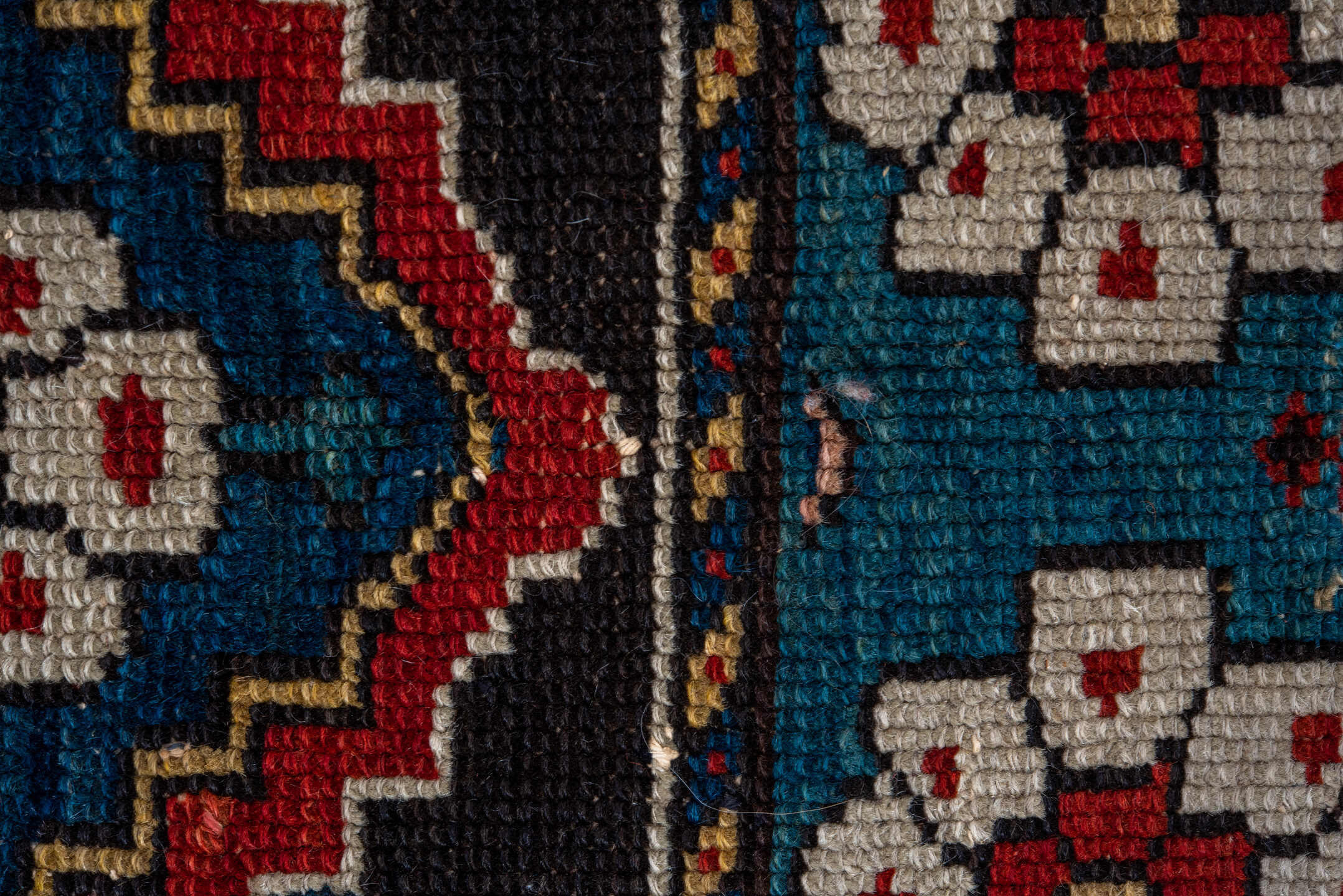 4' x 6' one-of-a-kind handmade vintage Baktiary small size rug. Color palette: black, blue, brown, dark slate gray, gray