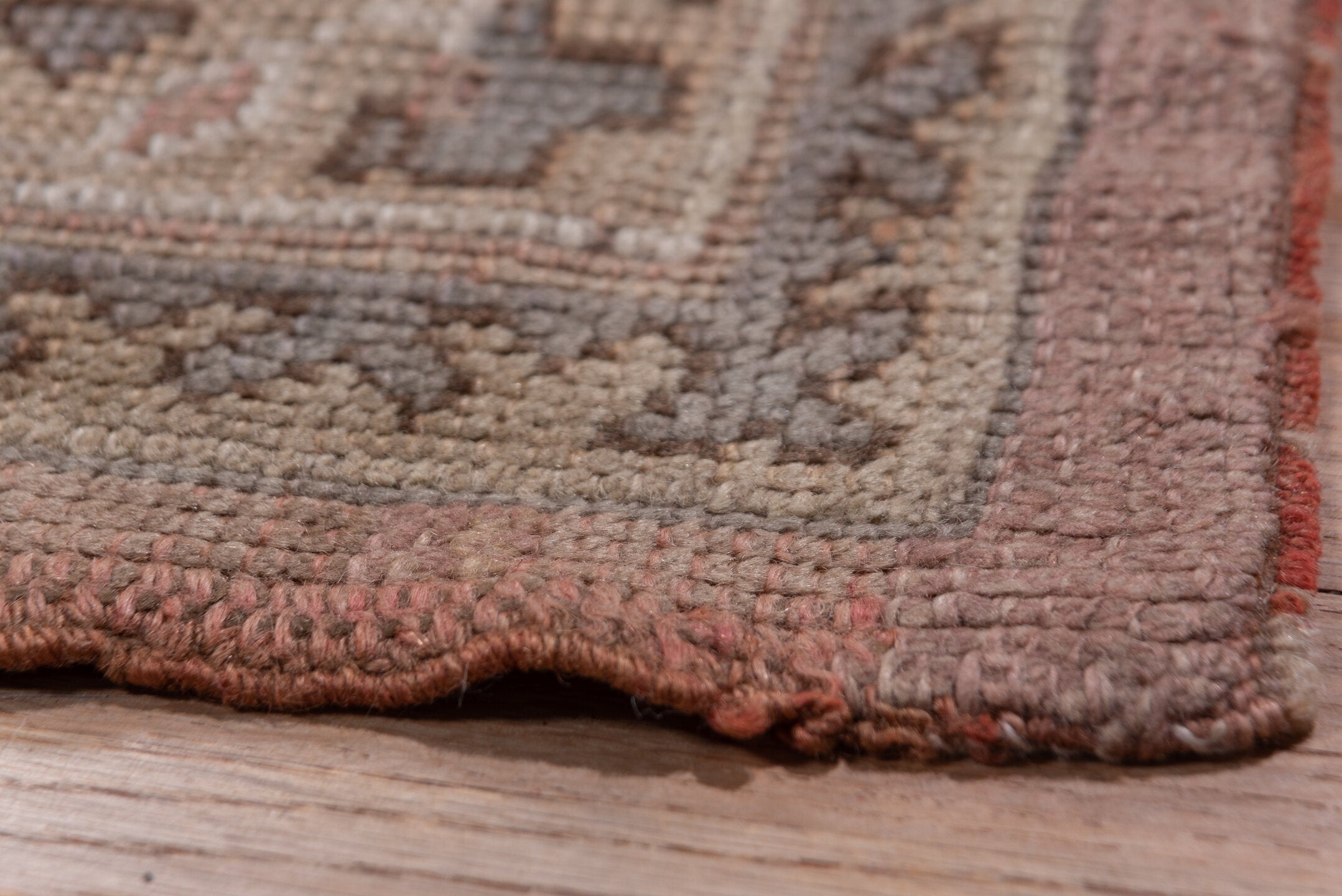 10' x 14' one-of-a-kind handmade vintage Kilim rug. Color palette: rose, ivory, taupe, dusty blue, camel, brown, pink, red