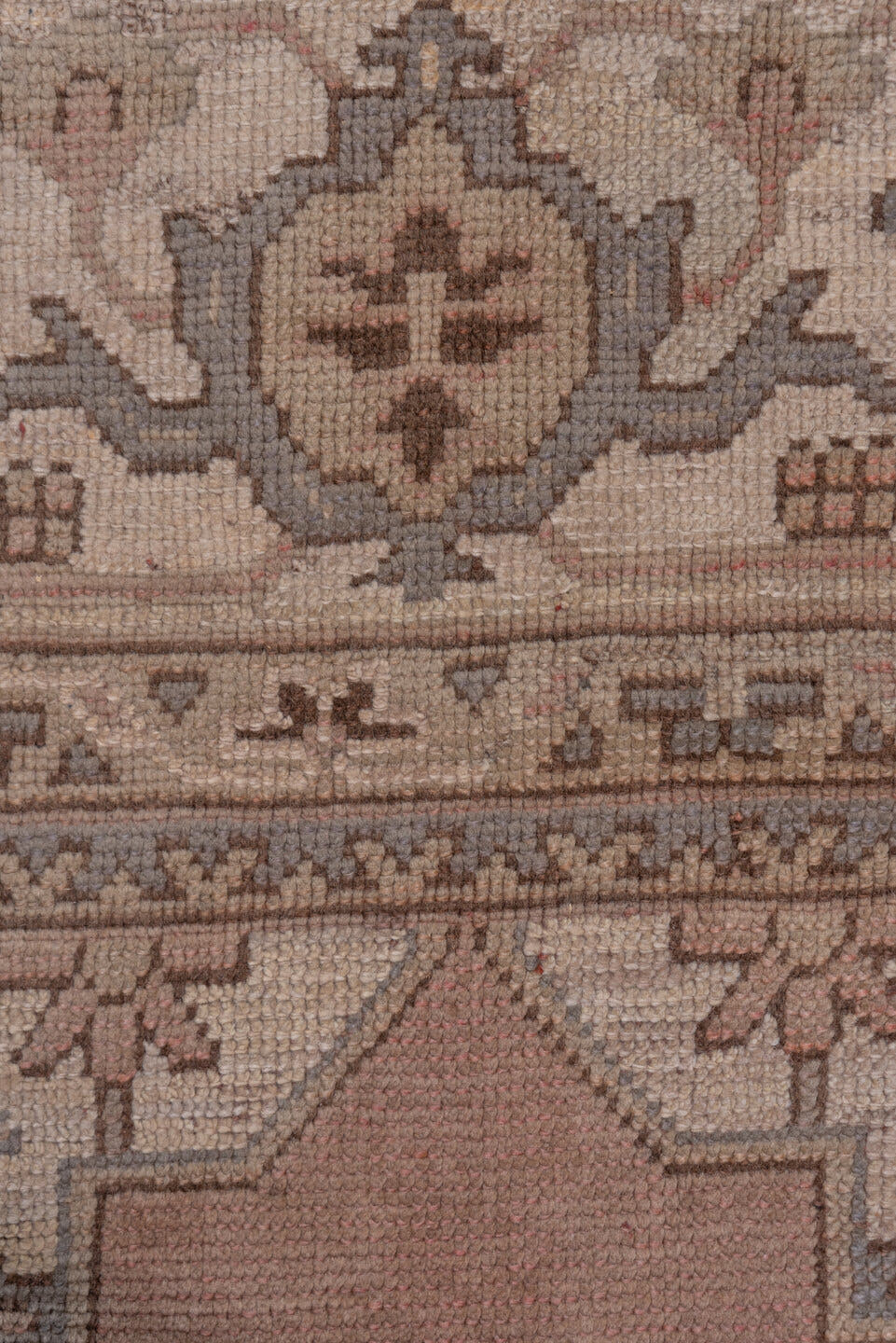 10' x 14' one-of-a-kind handmade vintage Kilim rug. Color palette: rose, ivory, taupe, dusty blue, camel, brown, pink, red