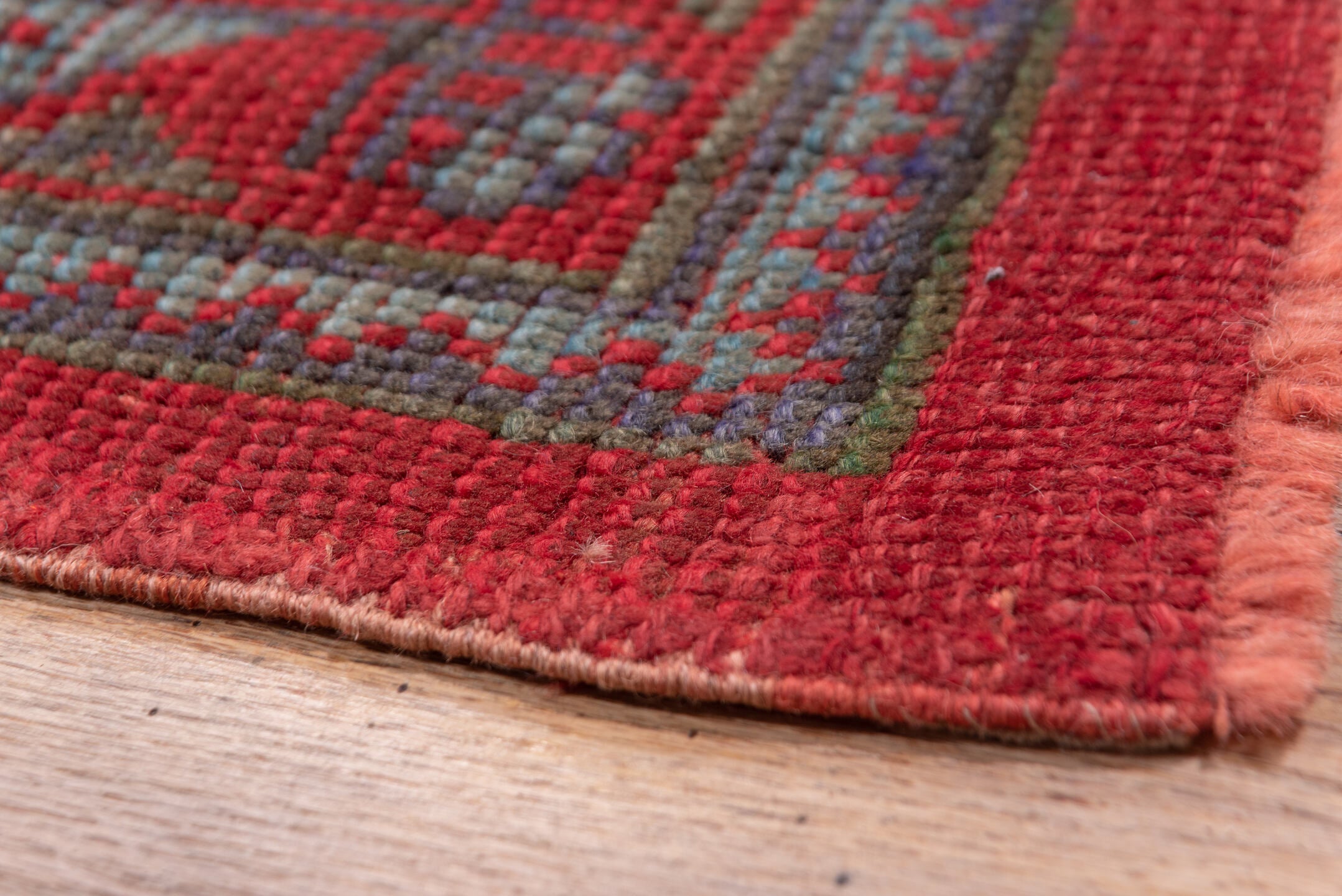8' x 12' one-of-a-kind handmade vintage Kilim large size rug. Color palette: red, taupe, rose, brick, dusty mauve, beige