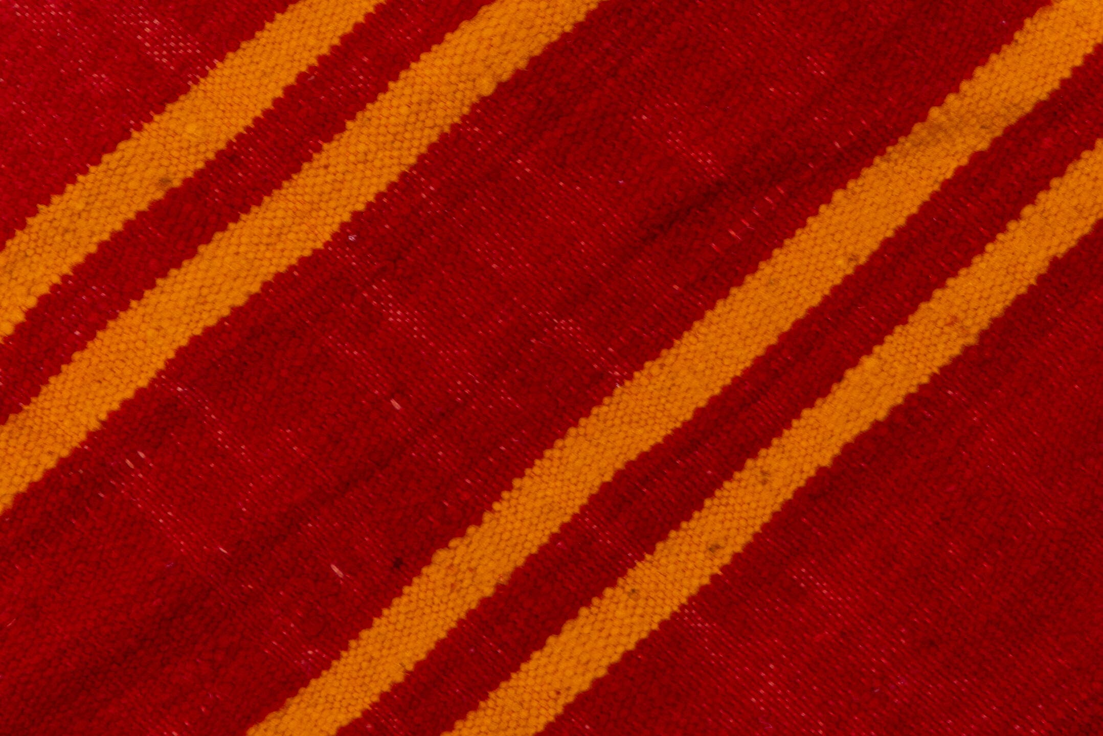 6' x 11' one-of-a-kind handmade vintage Kilim large size rug. Color palette: red, gold, rust, terracotta, brown