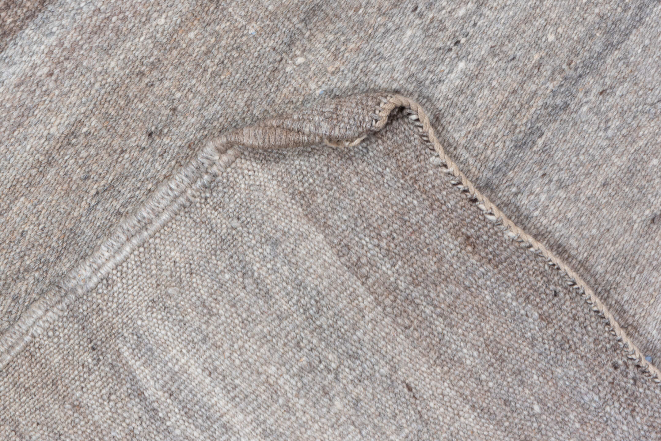 5' x 8' one-of-a-kind handmade vintage Kilim medium size rug. Color palette: brown, gray, light gray, off-white, pink