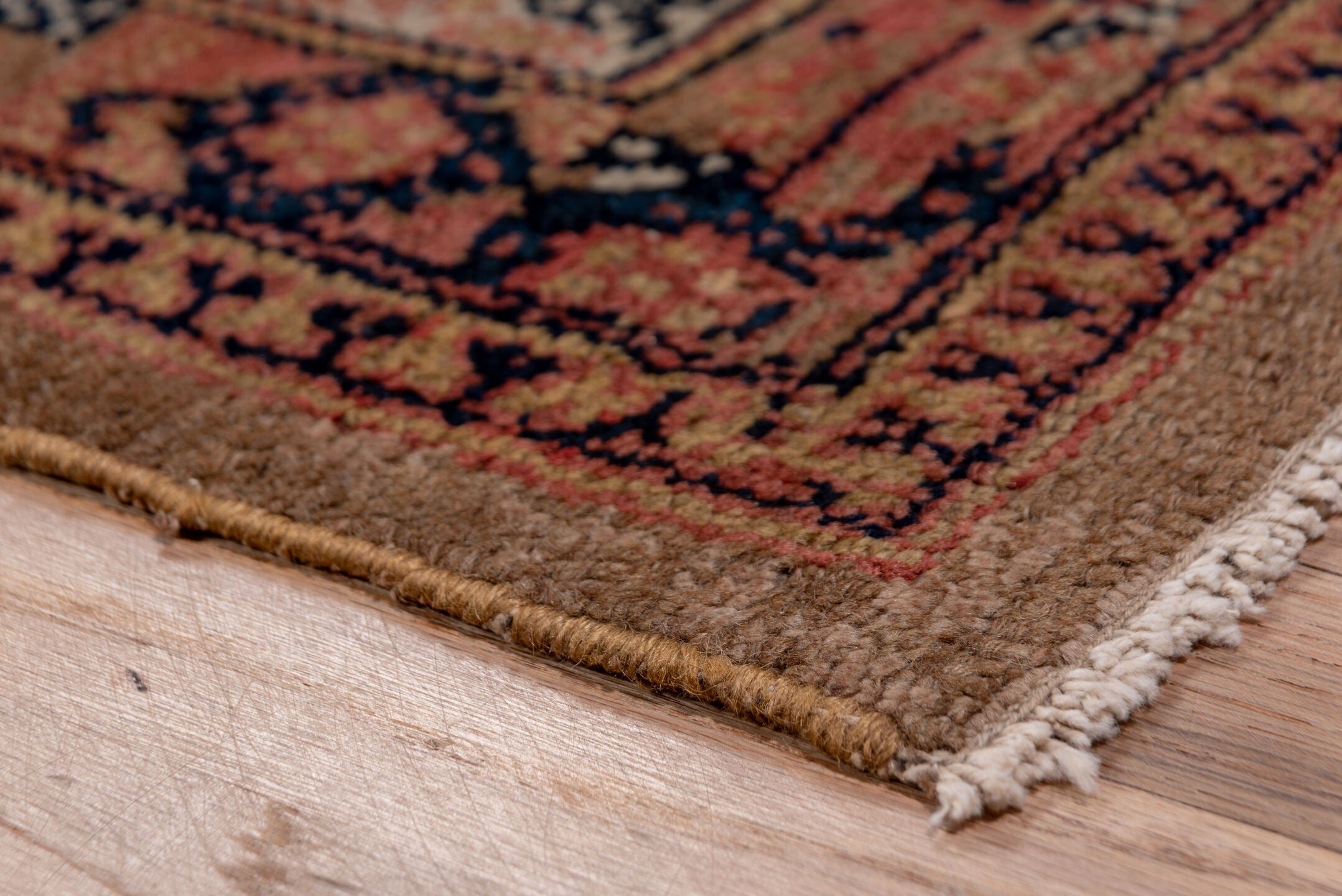 2' x 15' one-of-a-kind handmade vintage Cam Hamadan runner rug. Color palette: brown, gray, off-white, pink, red, redwood