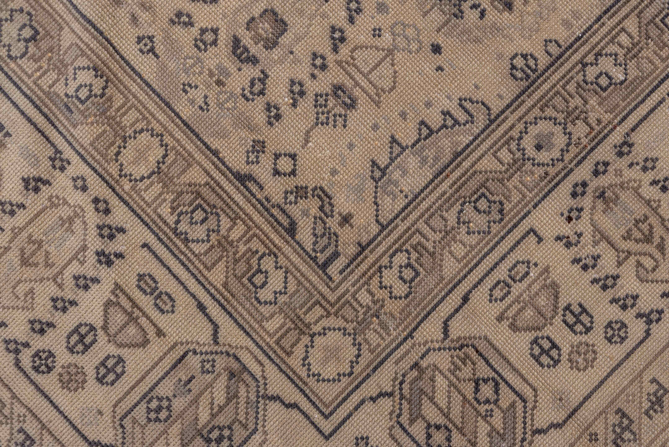 12' x 15' one-of-a-kind handmade antique Sivas oversize rug. Color palette: ivory, taupe, blue gray, camel, slate, beige