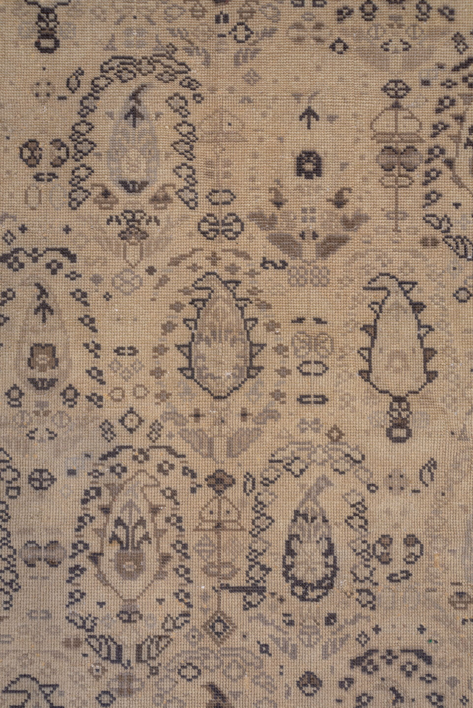 12' x 15' one-of-a-kind handmade antique Sivas oversize rug. Color palette: ivory, taupe, blue gray, camel, slate, beige
