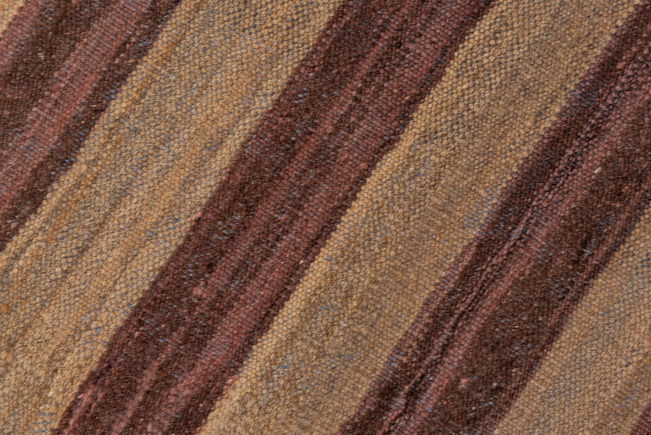 5' x 8' one-of-a-kind handmade vintage Kilim medium size rug. Color palette: brown, camel, taupe, mahogany, charcoal, beige