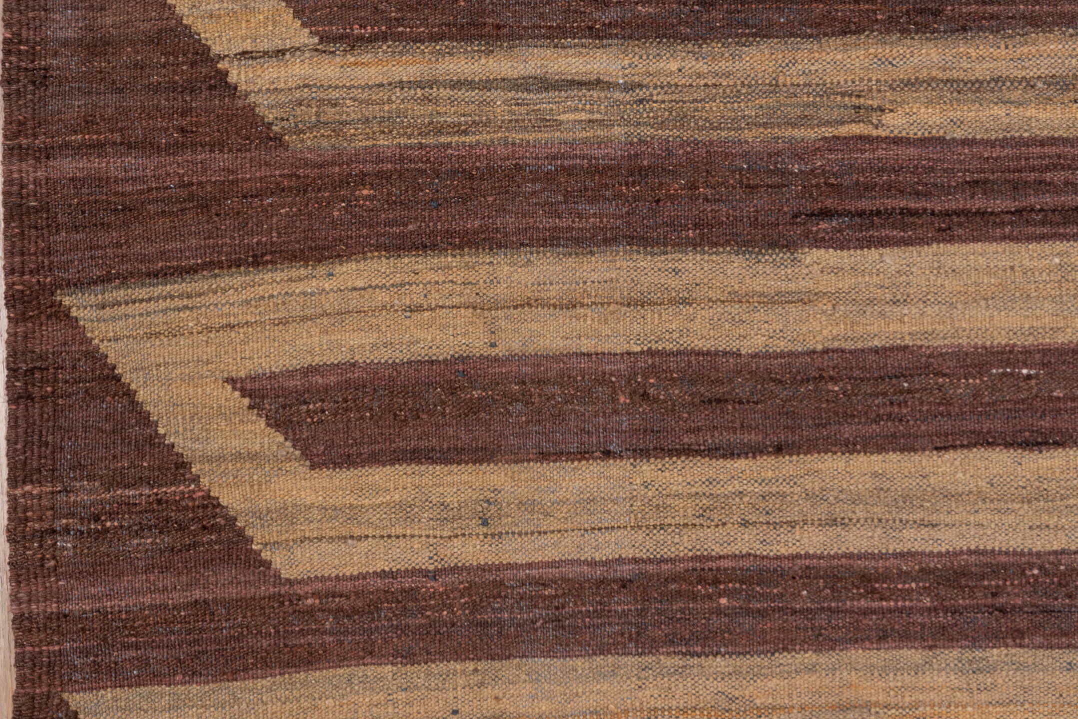 5' x 8' one-of-a-kind handmade vintage Kilim medium size rug. Color palette: brown, camel, taupe, mahogany, charcoal, beige