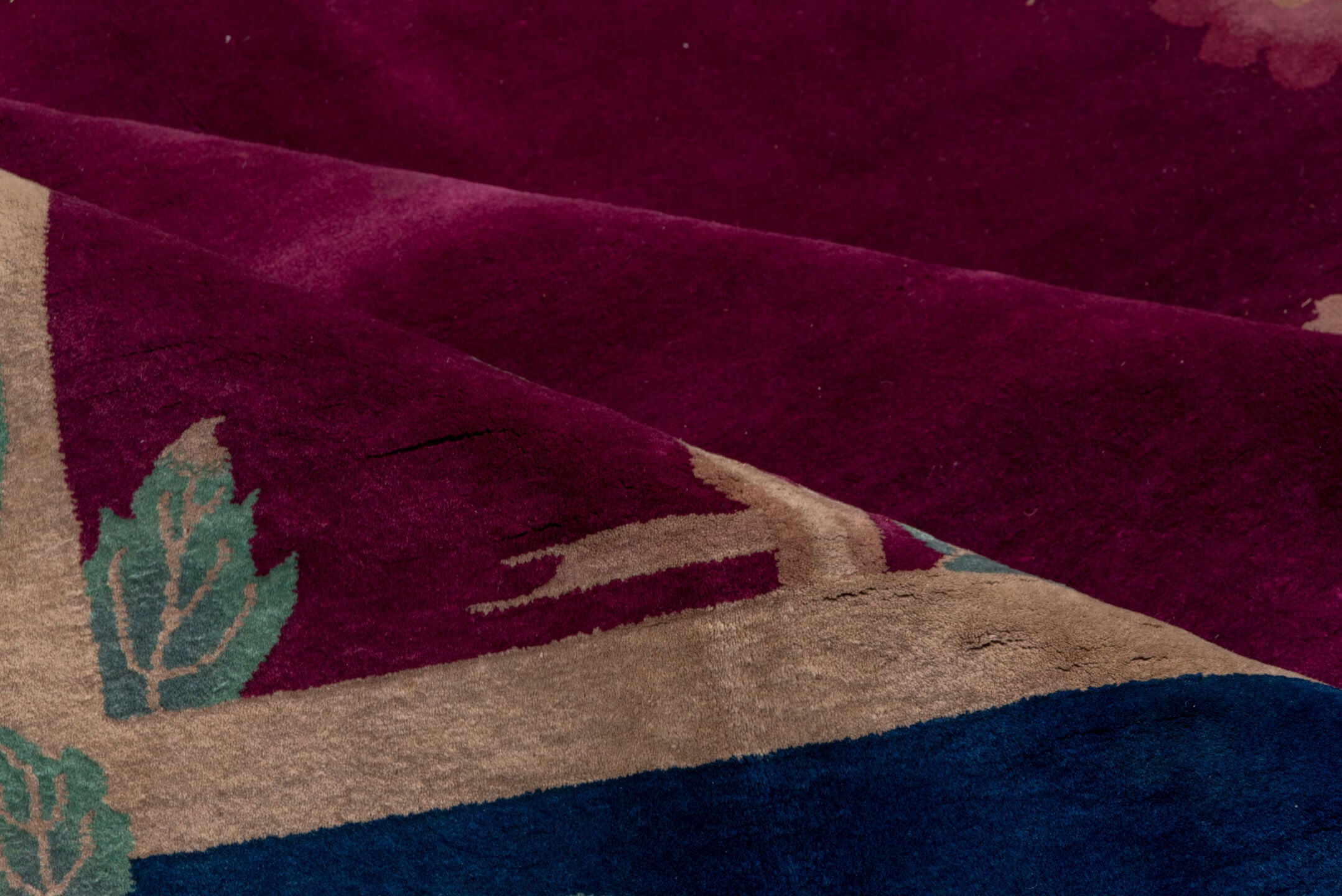 3' x 19' one-of-a-kind handmade vintage Tulu runner rug. Color palette: magenta, navy, sage, ivory, rose, dusty pink, teal