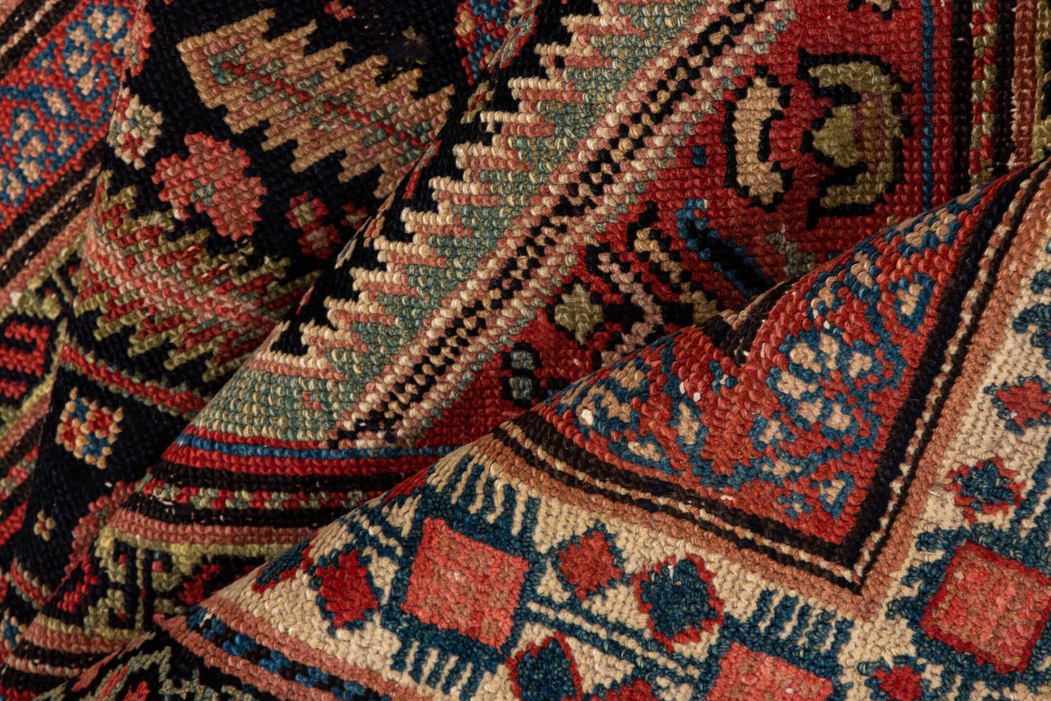 3' x 12' one-of-a-kind handmade antique Malayer runner rug. Color palette: navy, rust, ivory, rose, terracotta, slate, camel