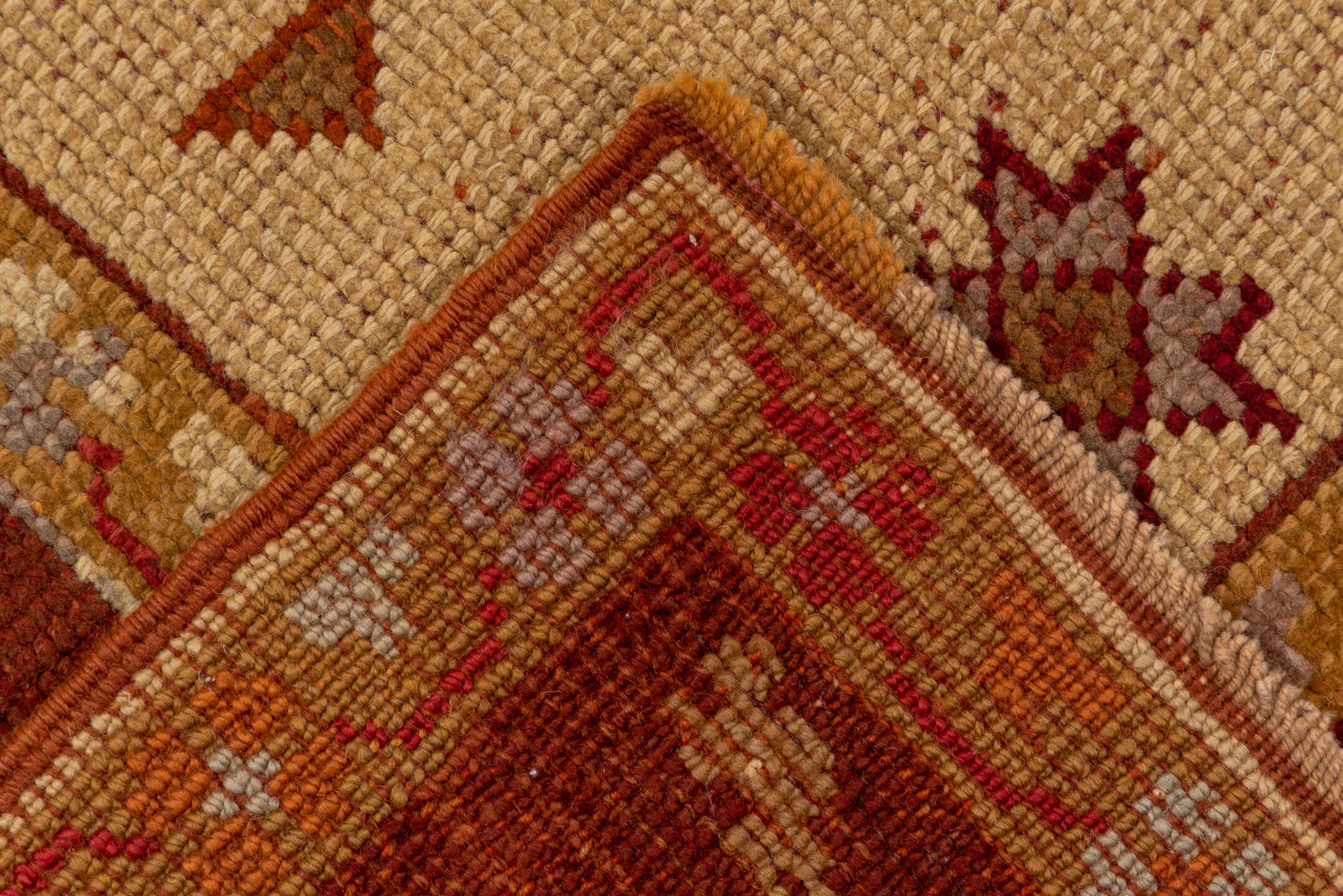 8' x 10' one-of-a-kind handmade antique Oushak large size rug. Color palette: ivory, rust, terra cotta, gold, taupe