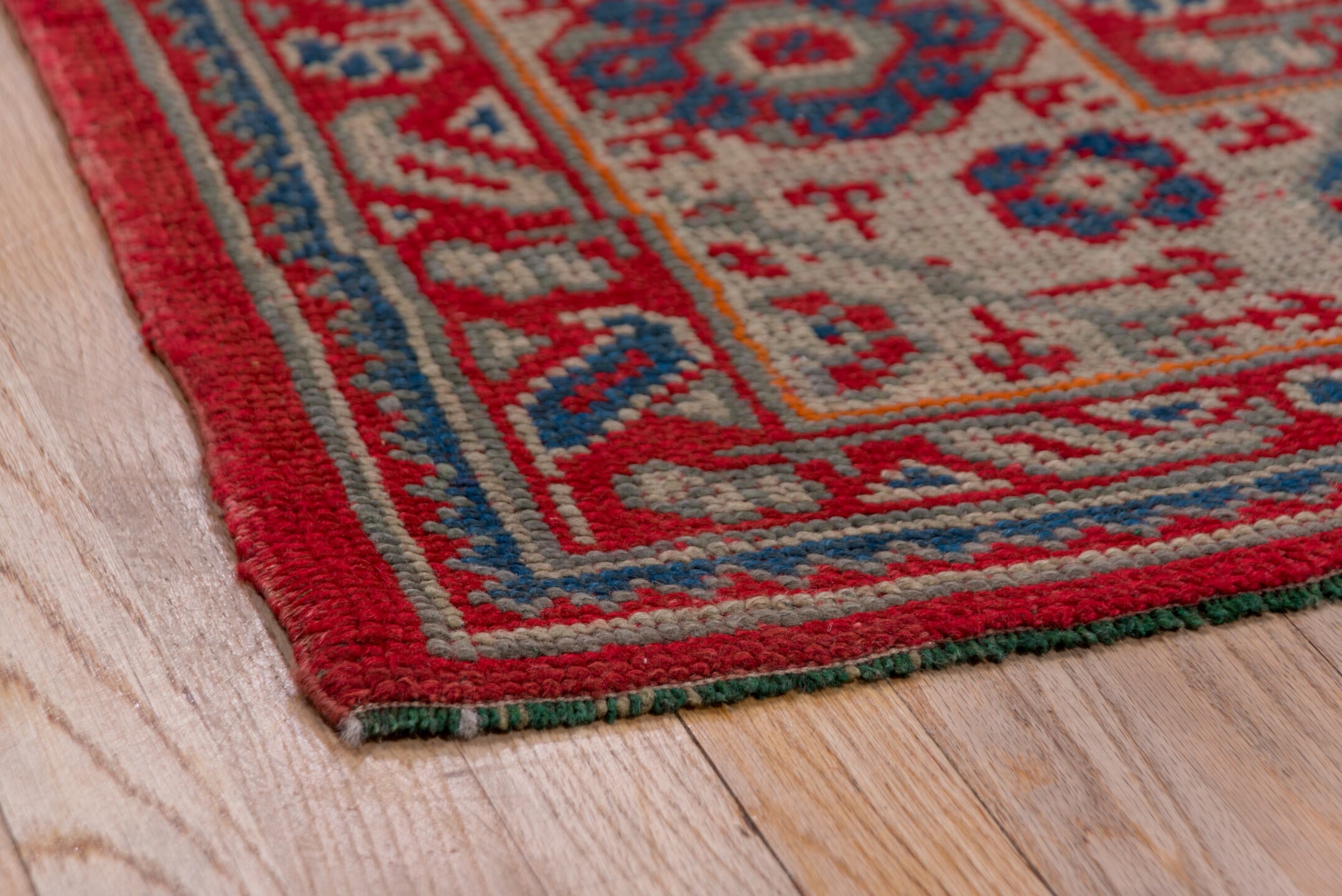 2' x 10' one-of-a-kind handmade vintage Tulu runner rug. Color palette: red, ivory, blue gray, taupe, crimson, gray, blue