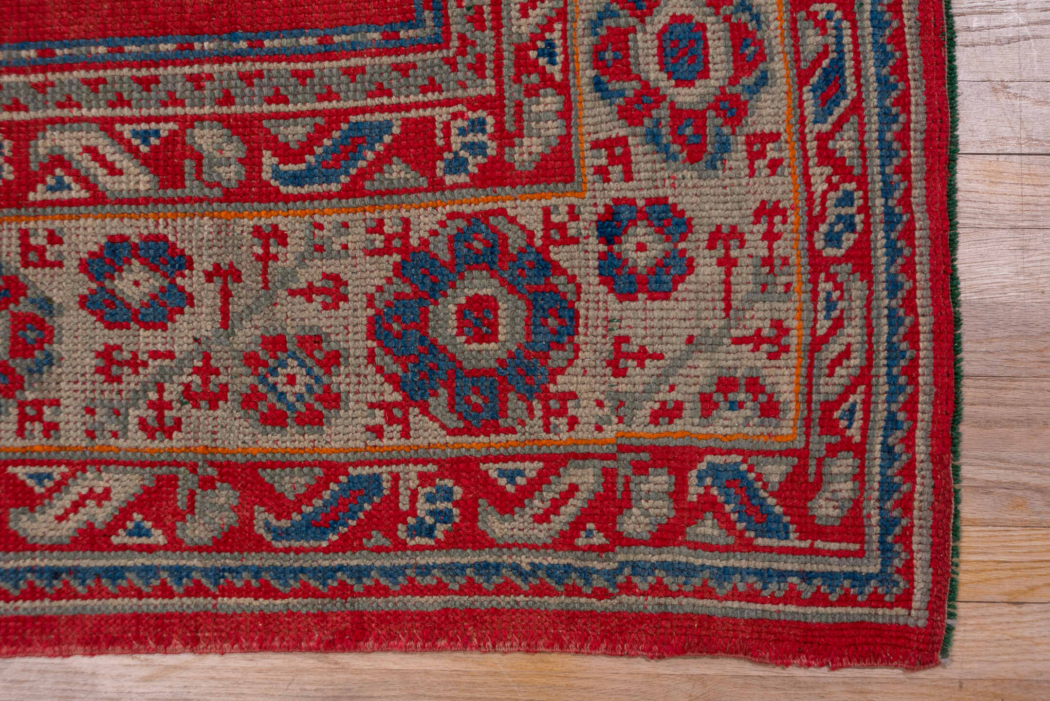 2' x 10' one-of-a-kind handmade vintage Tulu runner rug. Color palette: red, ivory, blue gray, taupe, crimson, gray, blue