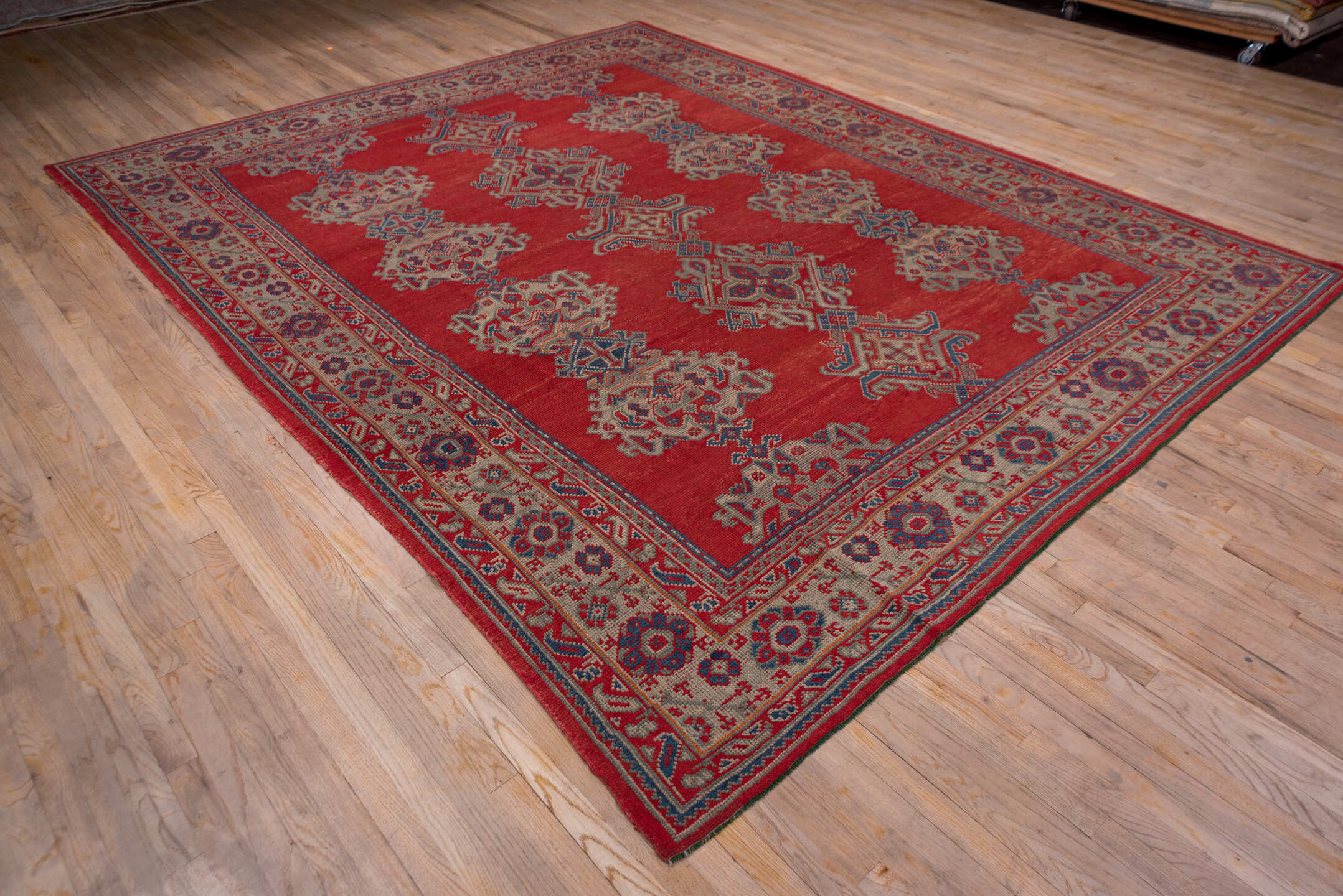 2' x 10' one-of-a-kind handmade vintage Tulu runner rug. Color palette: red, ivory, blue gray, taupe, crimson, gray, blue