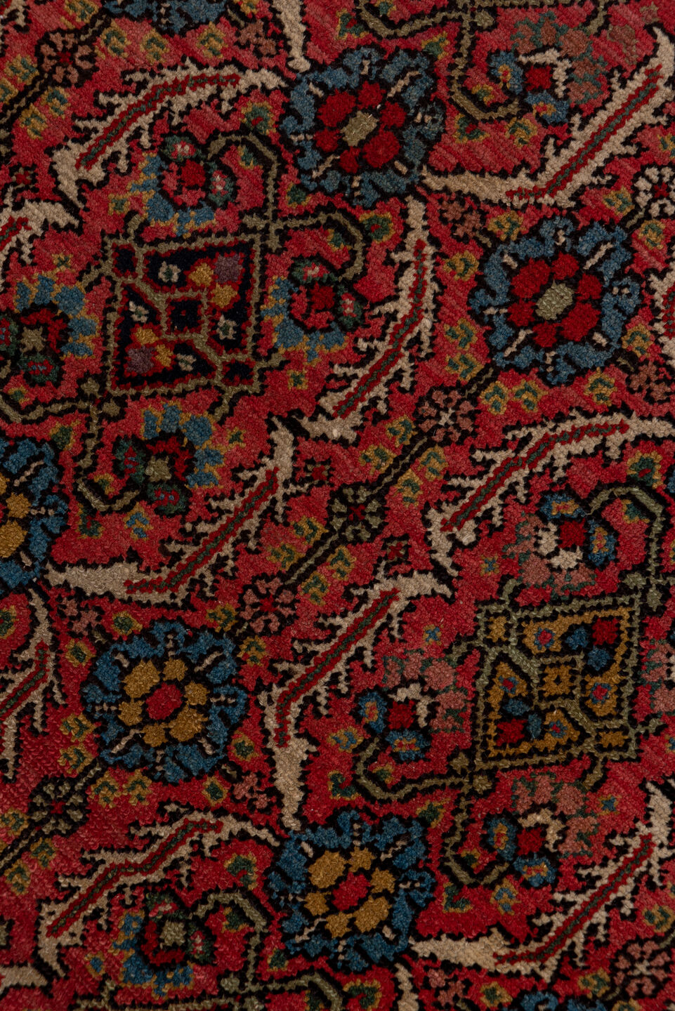 2' x 14' one-of-a-kind handmade vintage Tulu runner rug. Color palette: terracotta, navy, ivory, rust, indigo, camel