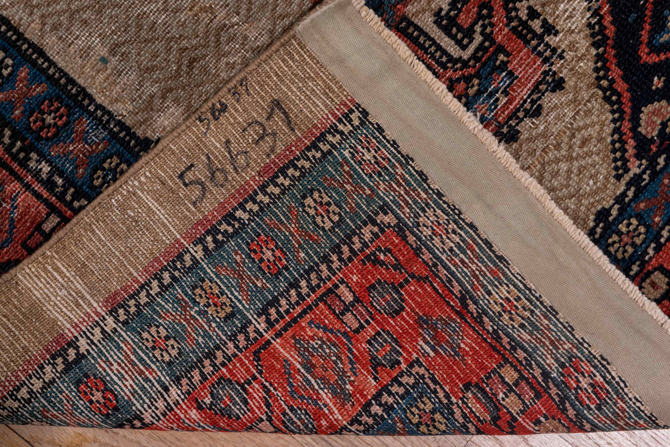 2' x 14' one-of-a-kind handmade antique Cam Hamadan runner rug. Color palette: ivory, indigo, rust, camel, navy, rose
