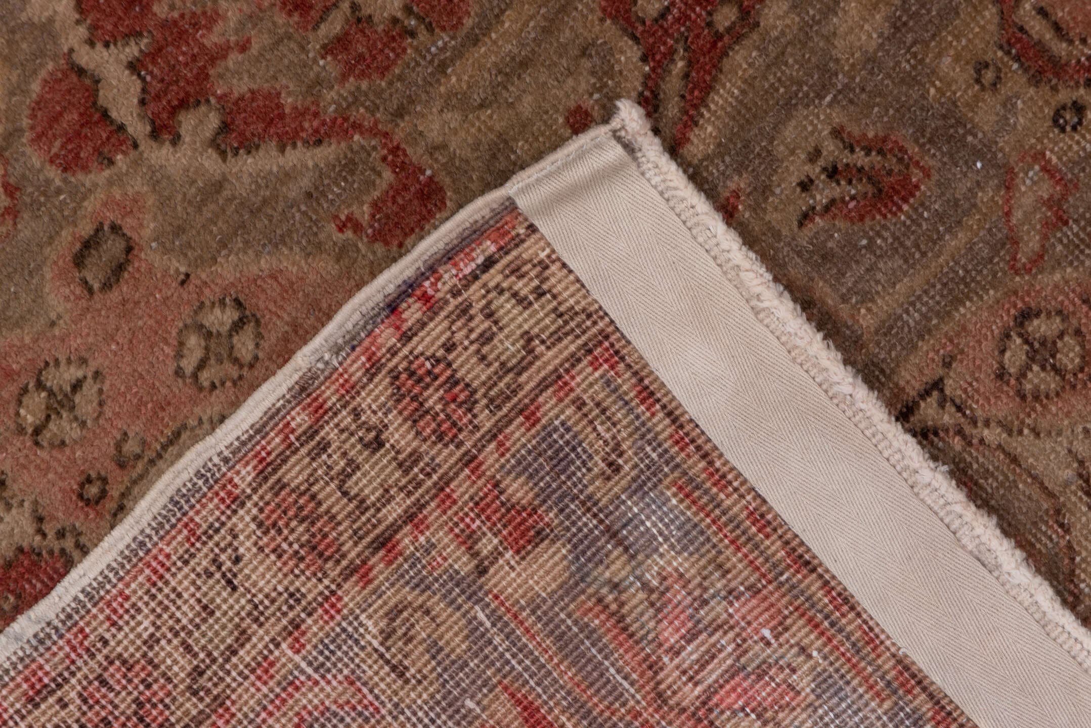 4' x 7' one-of-a-kind handmade antique Oushak rug. Color palette: taupe, rose, rust, ivory, terra cotta, beige, sage, gray