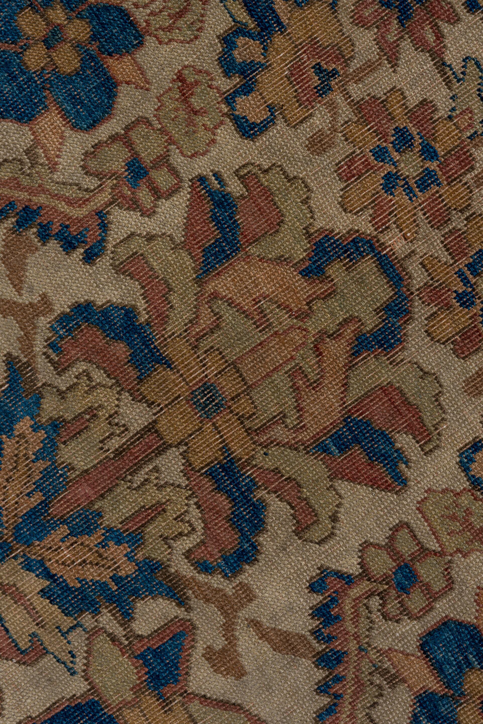 4' x 7' one-of-a-kind handmade antique Afshar rug. Color palette: ivory, rust, gold, cobalt, taupe, rose, camel, olive