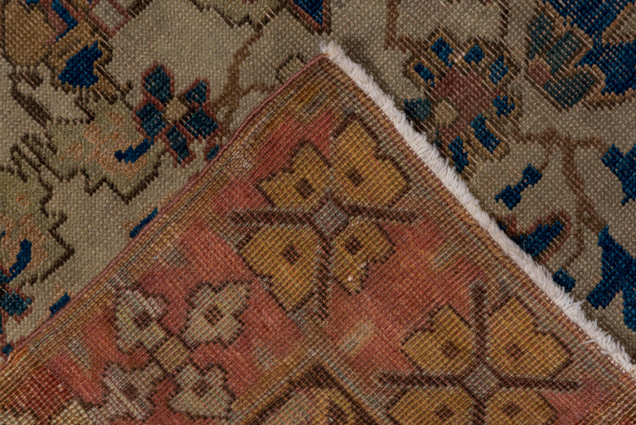 4' x 7' one-of-a-kind handmade antique Afshar rug. Color palette: ivory, rust, gold, cobalt, taupe, rose, camel, olive