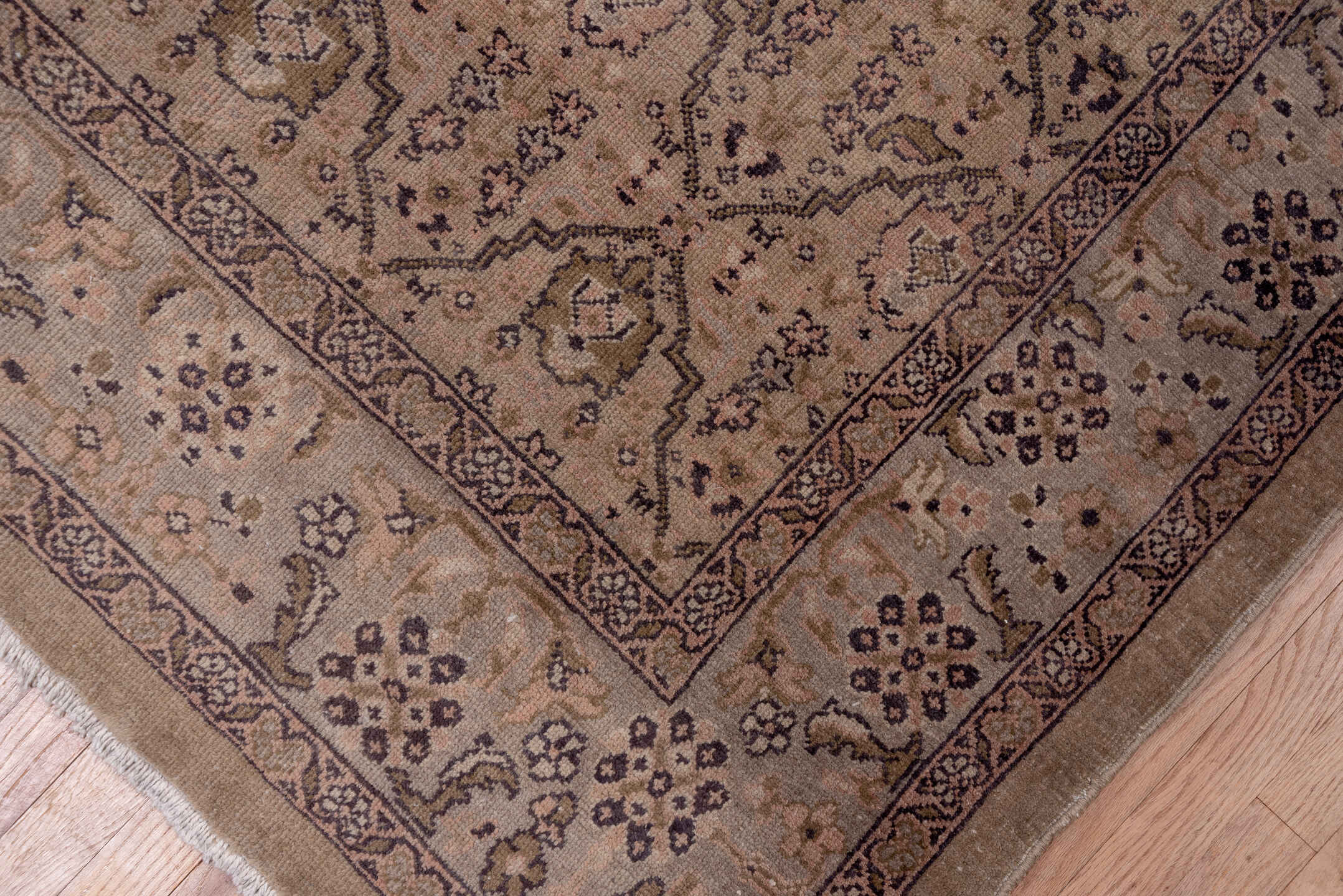 8' x 12' one-of-a-kind handmade antique Sivas large size rug. Color palette: taupe, beige, charcoal, brown, ivory, gray