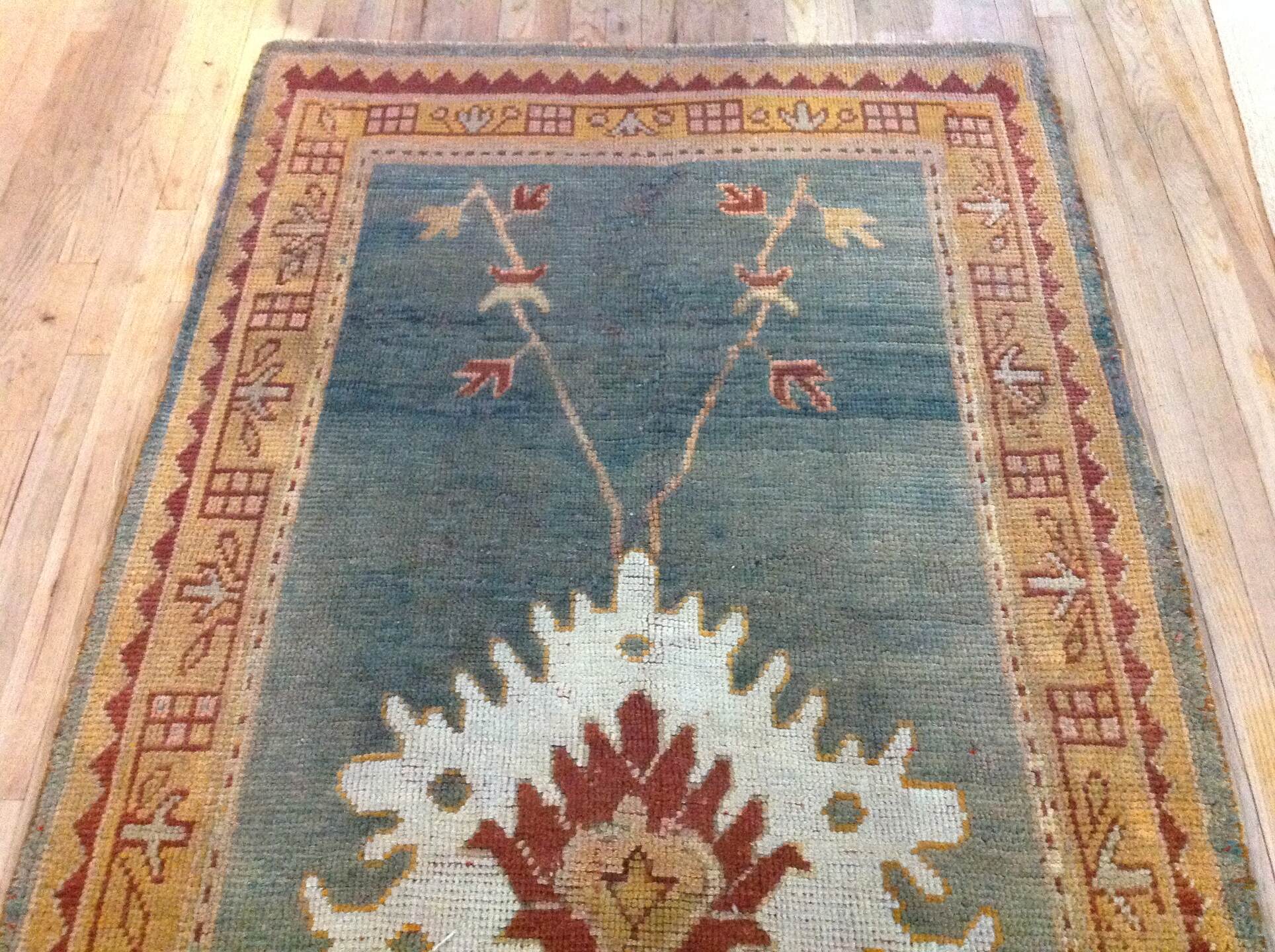 9' x 14' one-of-a-kind handmade vintage Kilim rug. Color palette: blue gray, ivory, gold, rust, camel, burgundy, taupe, gray