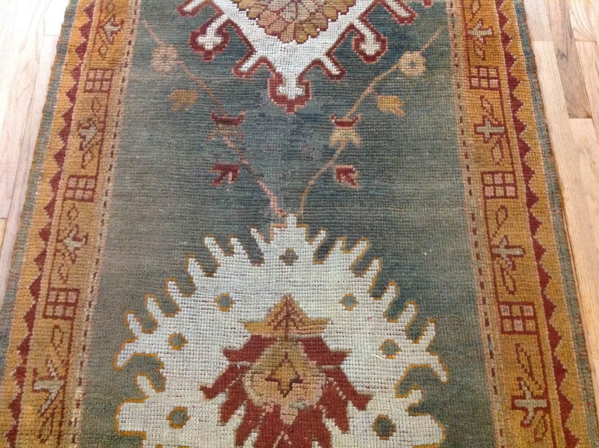 9' x 14' one-of-a-kind handmade vintage Kilim rug. Color palette: blue gray, ivory, gold, rust, camel, burgundy, taupe, gray