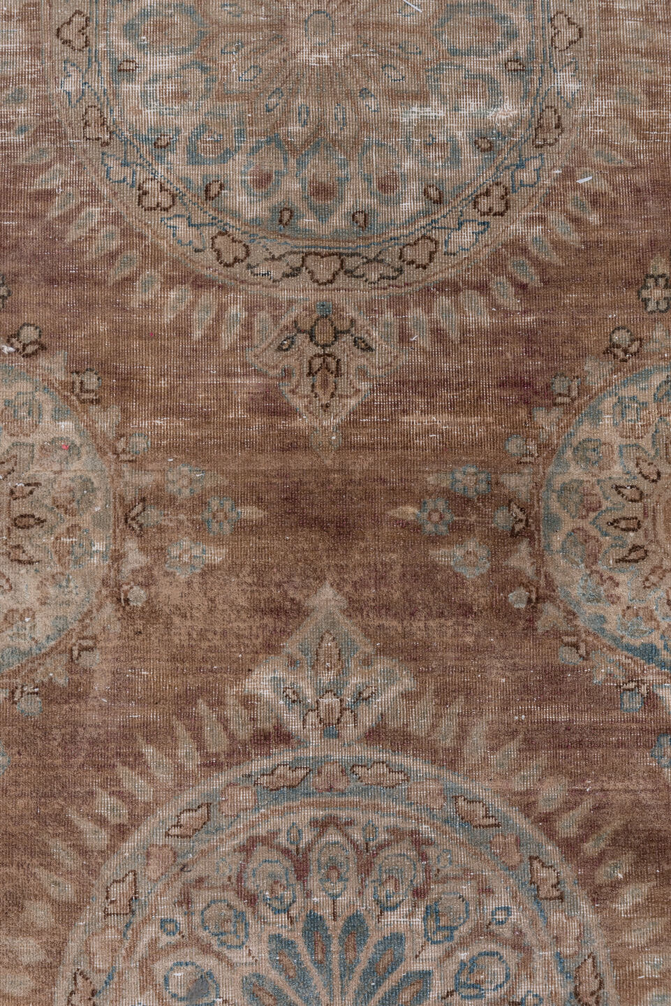 8' x 12' one-of-a-kind handmade vintage Kilim large size rug. Color palette: taupe, brown, pale blue, ivory, camel, slate