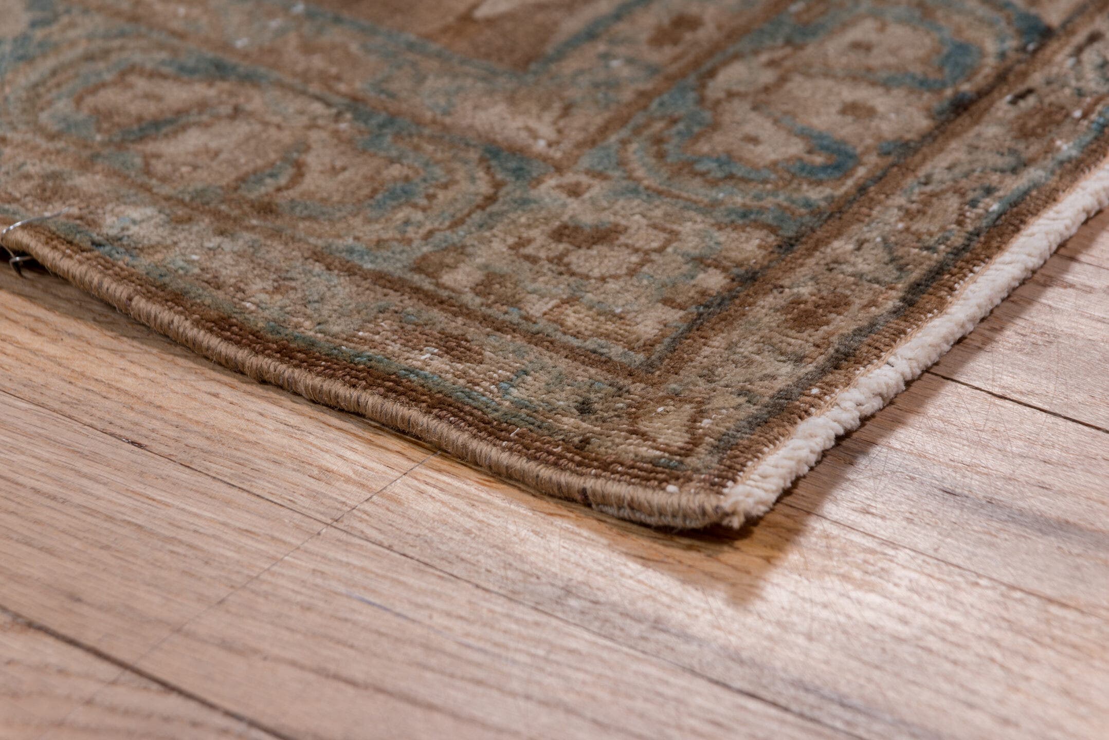 8' x 12' one-of-a-kind handmade vintage Kilim large size rug. Color palette: taupe, brown, pale blue, ivory, camel, slate
