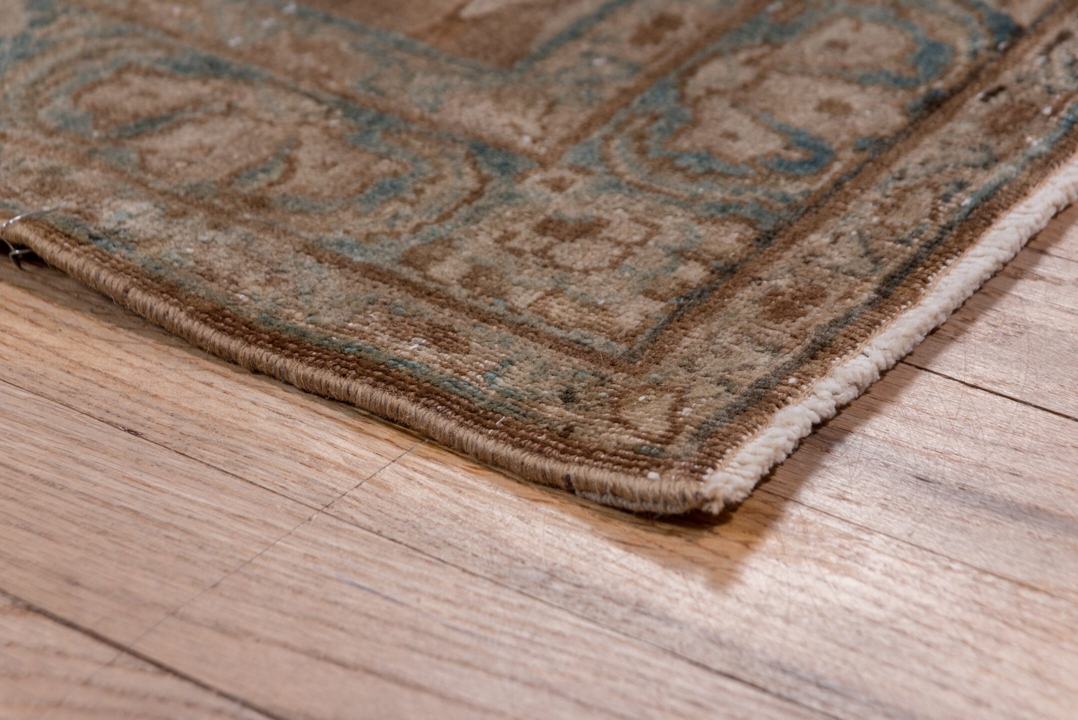 8' x 12' one-of-a-kind handmade vintage Kilim large size rug. Color palette: taupe, brown, pale blue, ivory, camel, slate