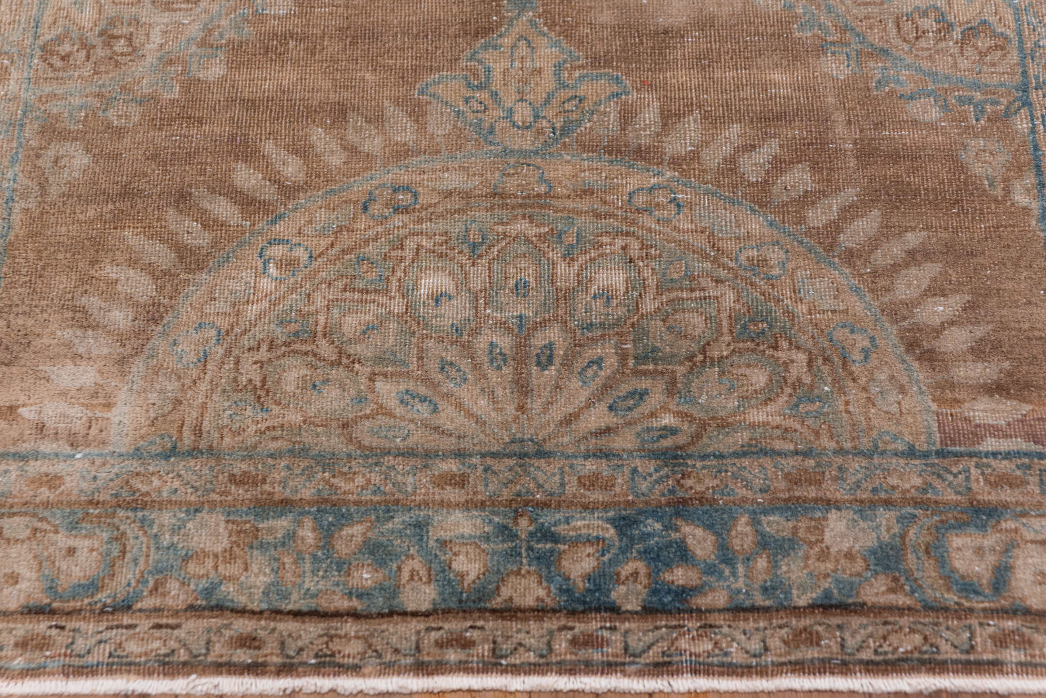 8' x 12' one-of-a-kind handmade vintage Kilim large size rug. Color palette: taupe, brown, pale blue, ivory, camel, slate