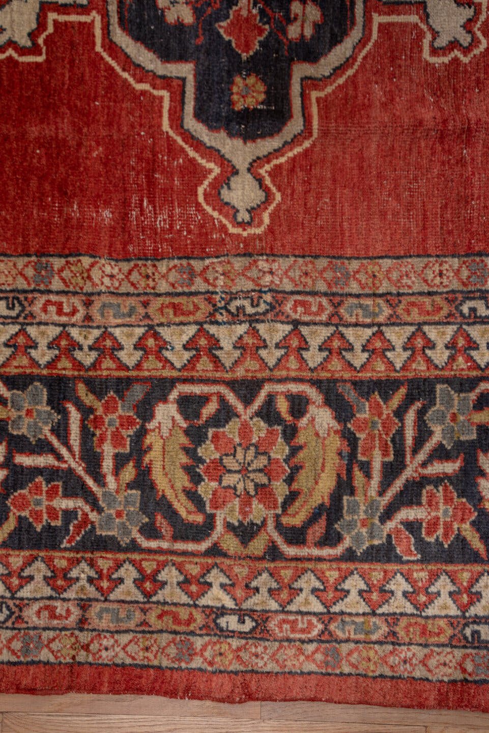12' x 15' one-of-a-kind handmade vintage Kilim oversize rug. Color palette: terracotta, navy, ivory, camel, rust, slate