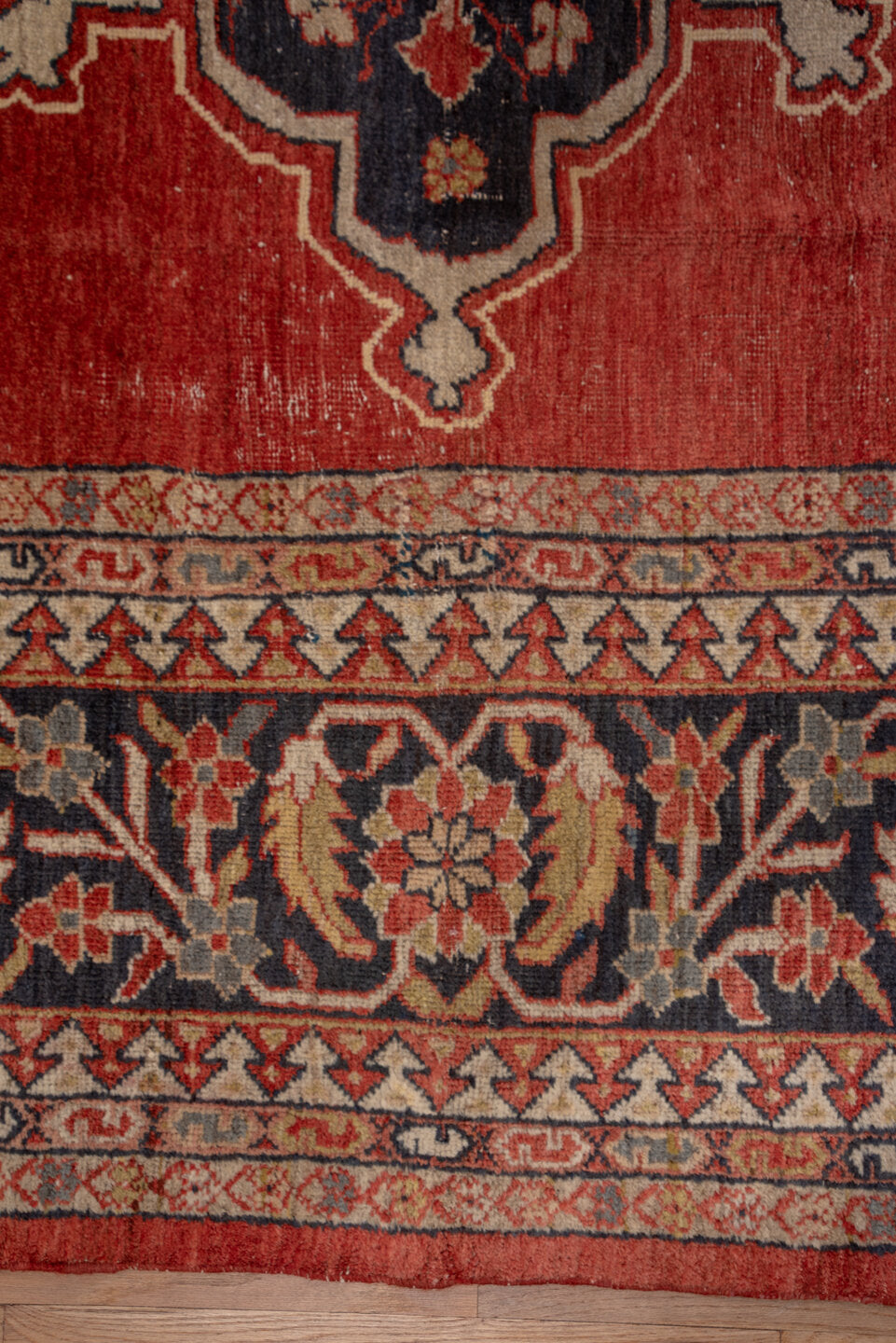 12' x 15' one-of-a-kind handmade vintage Kilim oversize rug. Color palette: terracotta, navy, ivory, camel, rust, slate