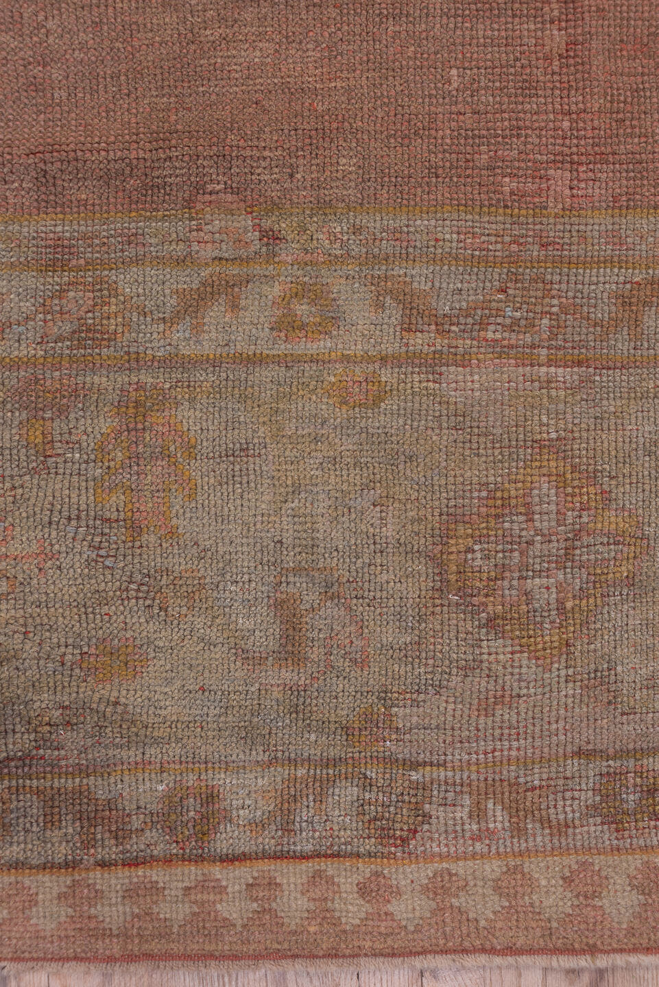 12' x 15' one-of-a-kind handmade vintage Afghan oversize rug. Color palette: rose, ivory, taupe, muted gold, dusty pink