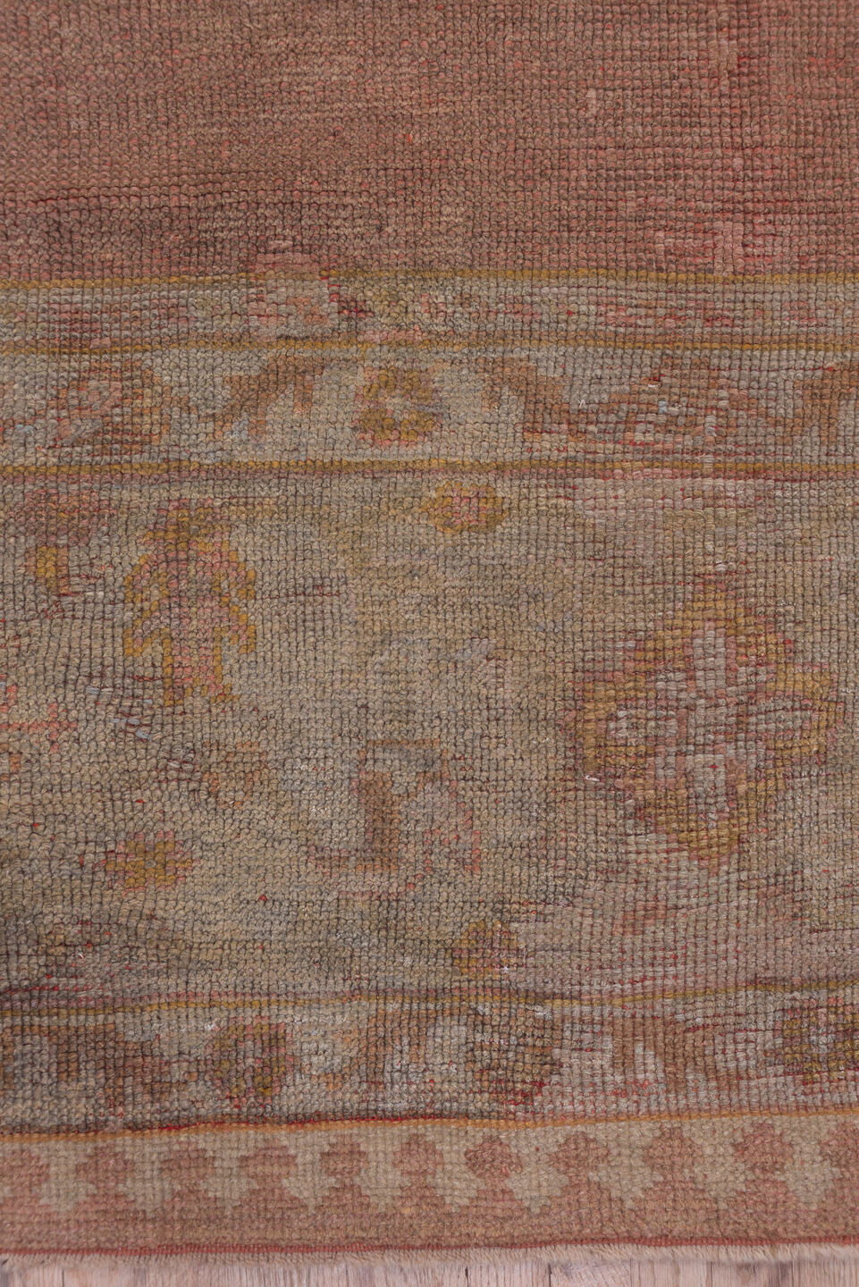 12' x 15' one-of-a-kind handmade vintage Afghan oversize rug. Color palette: rose, ivory, taupe, muted gold, dusty pink