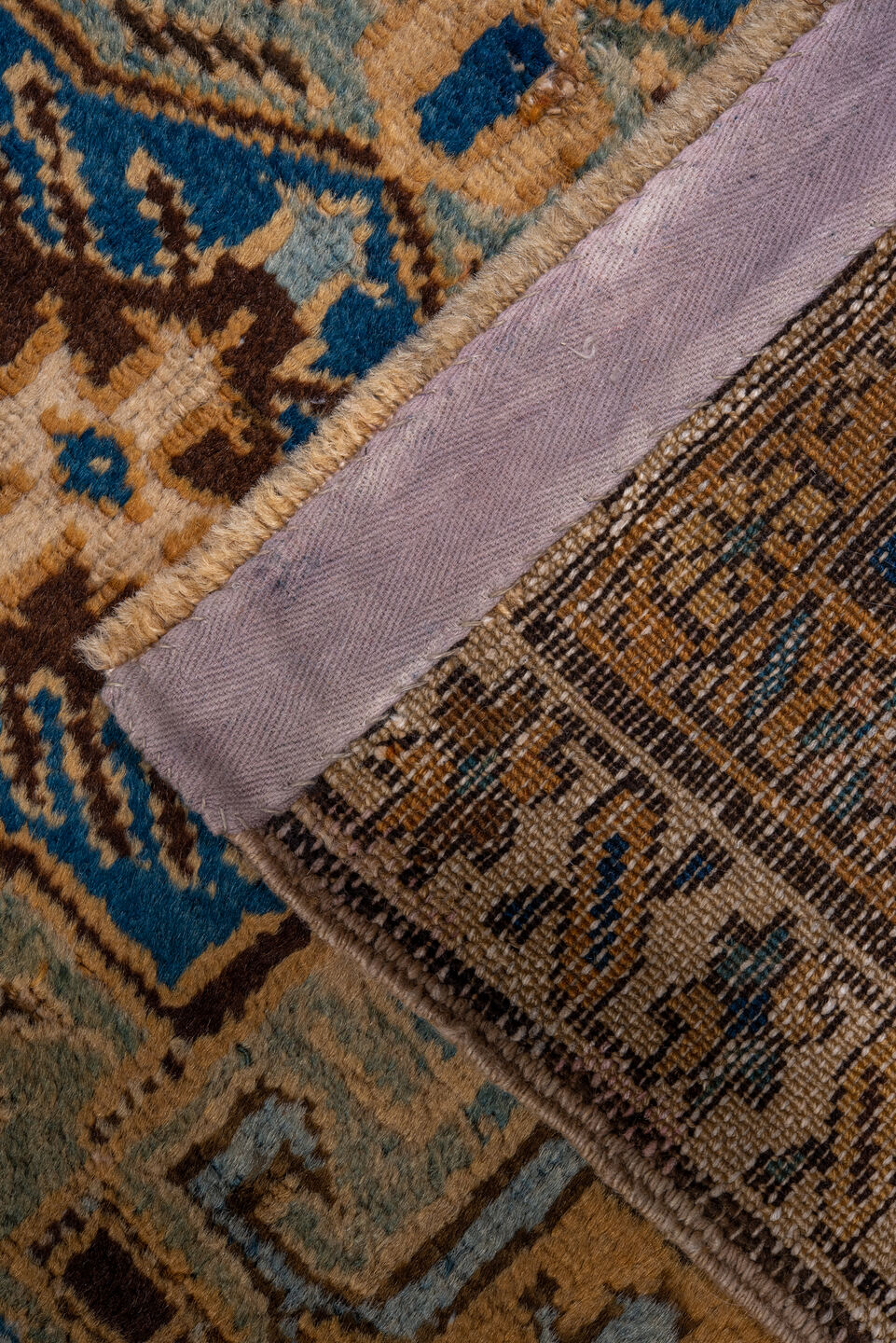 2' x 11' one-of-a-kind handmade vintage Heriz runner rug. Color palette: blue, brown, gray