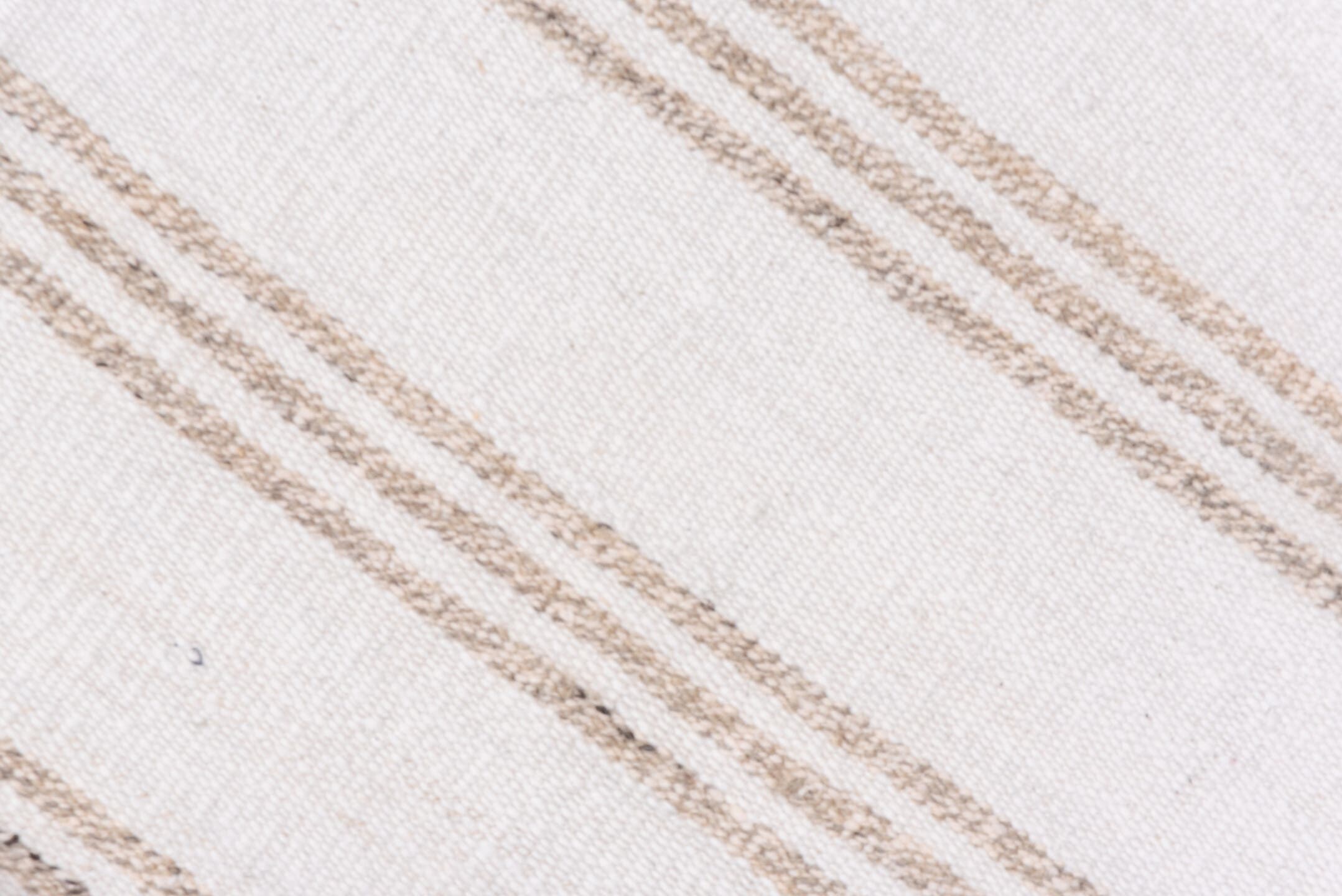 2' x 14' one-of-a-kind handmade vintage Flatweave runner rug. Color palette: ivory, tan, beige