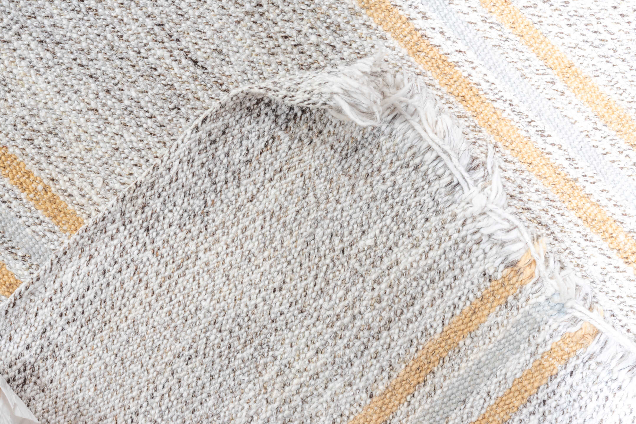 2' x 17' one-of-a-kind handmade antique Flatweave runner rug. Color palette: ivory, cream, saffron, beige, gold, terracotta