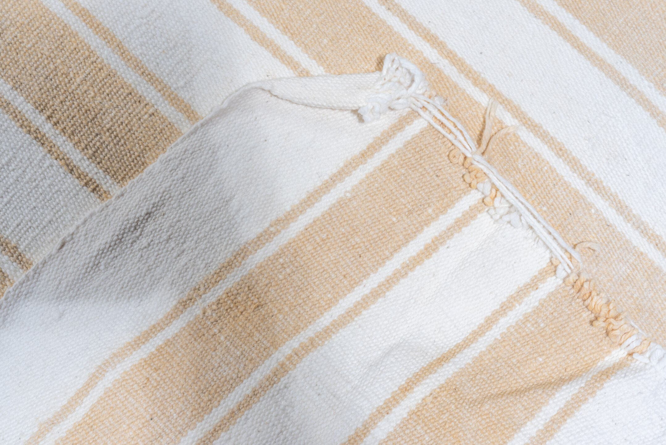 2' x 19' one-of-a-kind handmade antique Flatweave runner rug. Color palette: ivory, cream, camel, beige