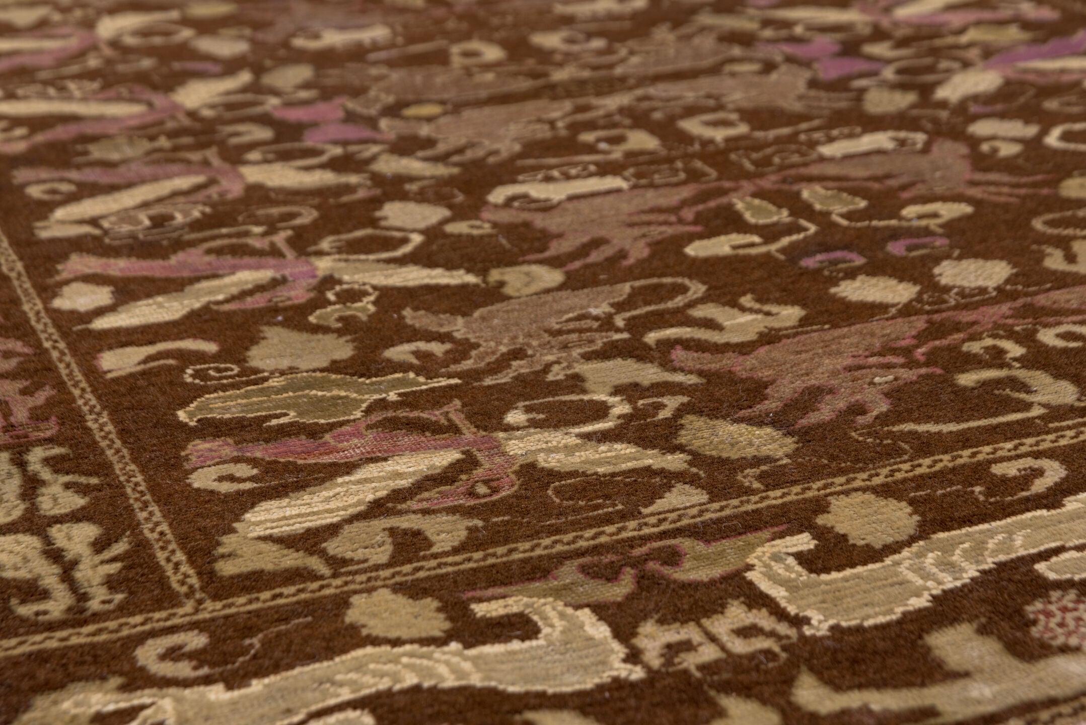 12' x 15' one-of-a-kind handmade vintage Kilim oversize rug. Color palette: brown, ivory, taupe, plum, olive, camel