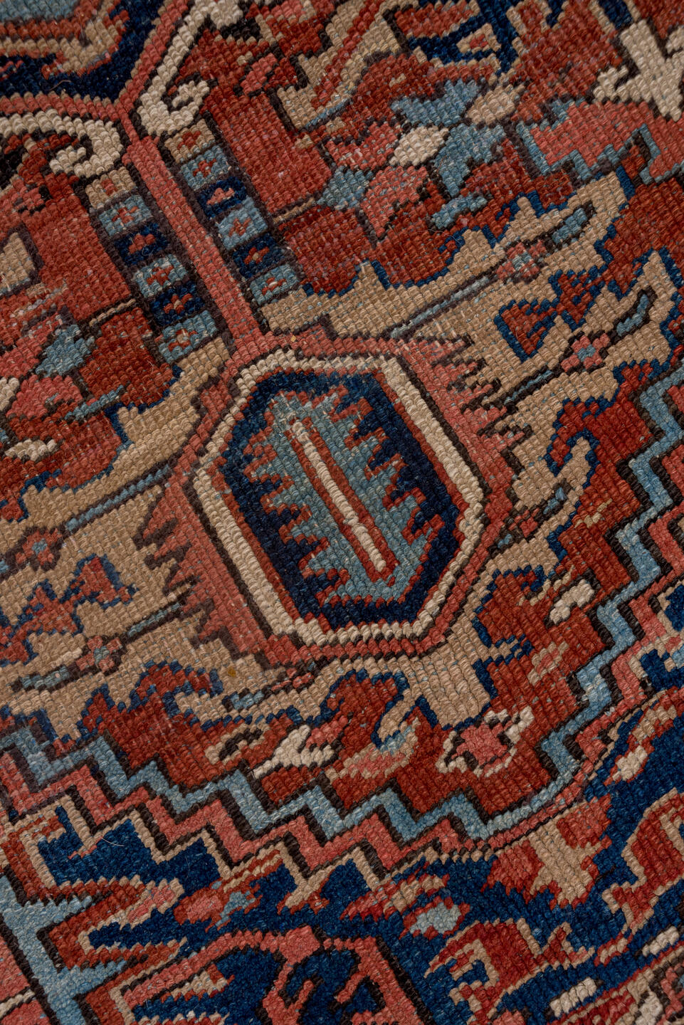 2' x 11' one-of-a-kind handmade vintage Tulu runner rug. Color palette: terracotta, navy, ivory, camel, slate blue, rust