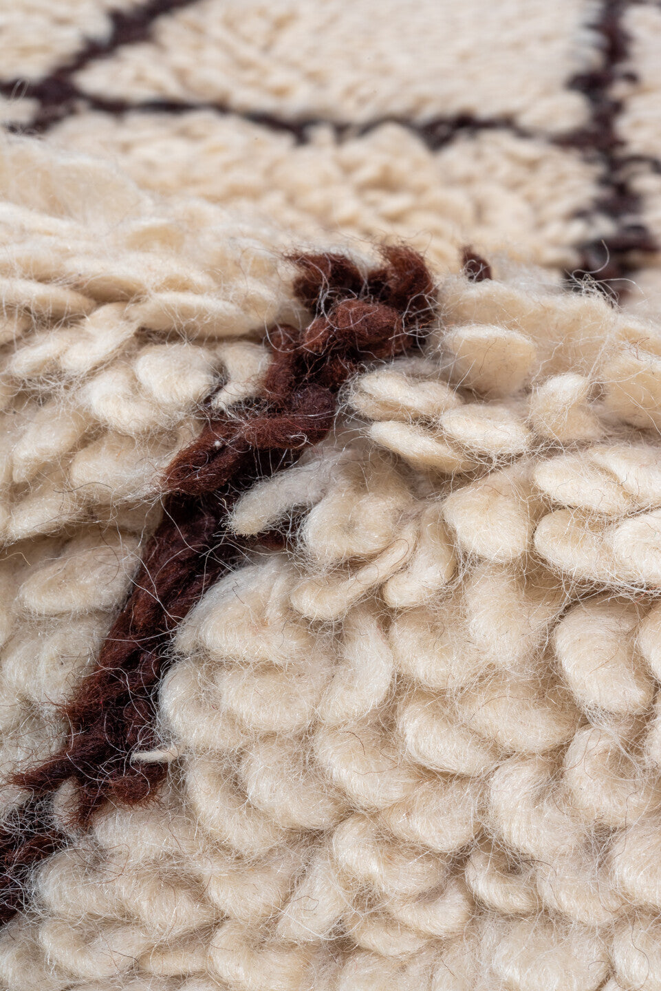 7' x 13' one-of-a-kind handmade vintage Moroccan large size rug. Color palette: antiquewhite, brown, gray, light gray, linen