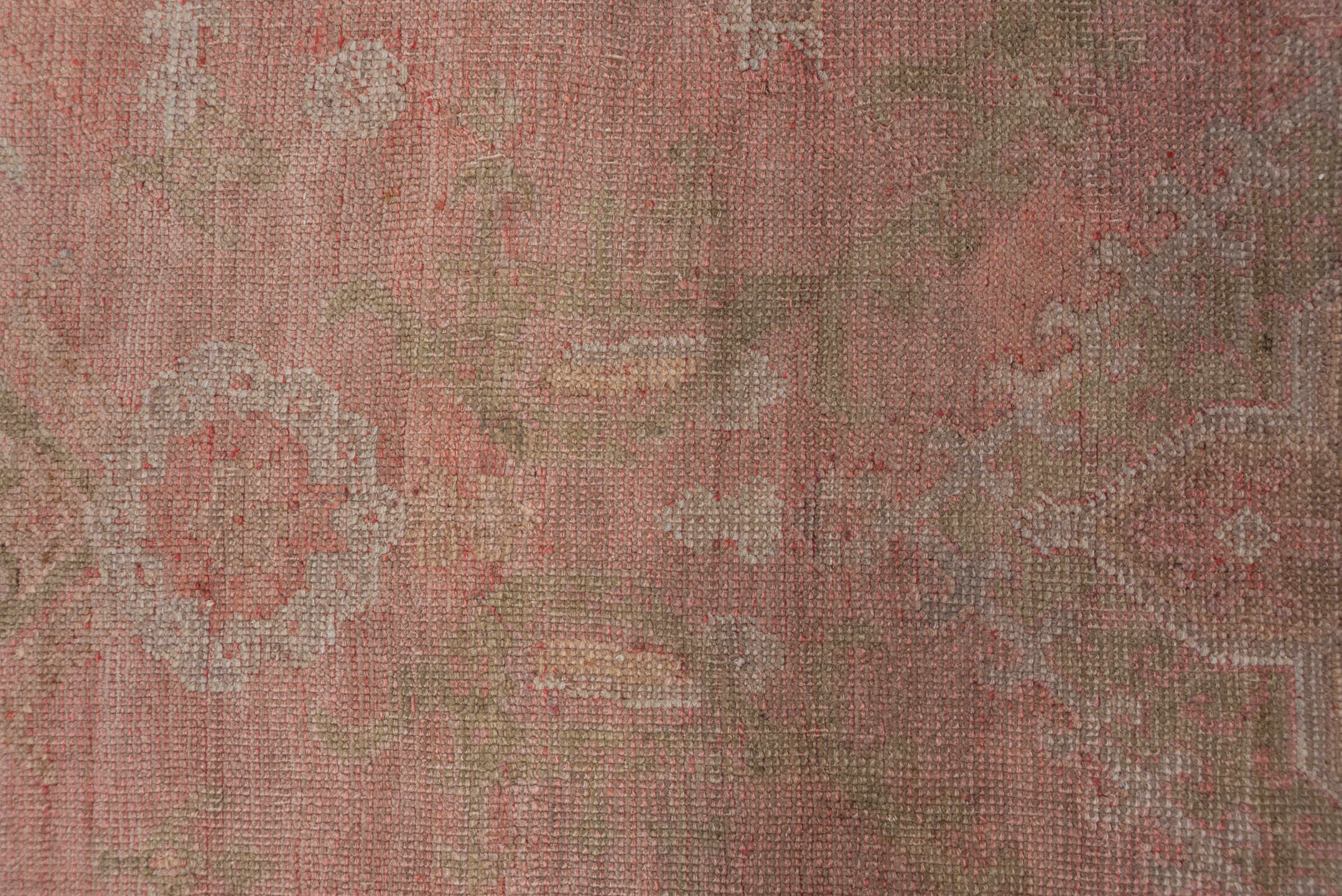 3' x 14' one-of-a-kind handmade vintage Tulu runner rug. Color palette: rose, taupe, dusty pink, camel, ivory, sage, brown