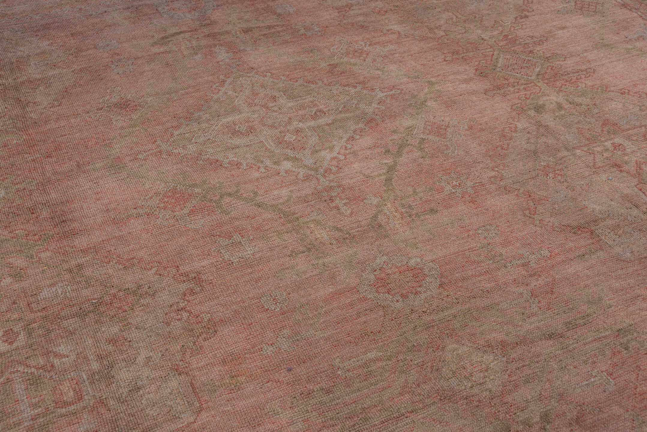 3' x 14' one-of-a-kind handmade vintage Tulu runner rug. Color palette: rose, taupe, dusty pink, camel, ivory, sage, brown
