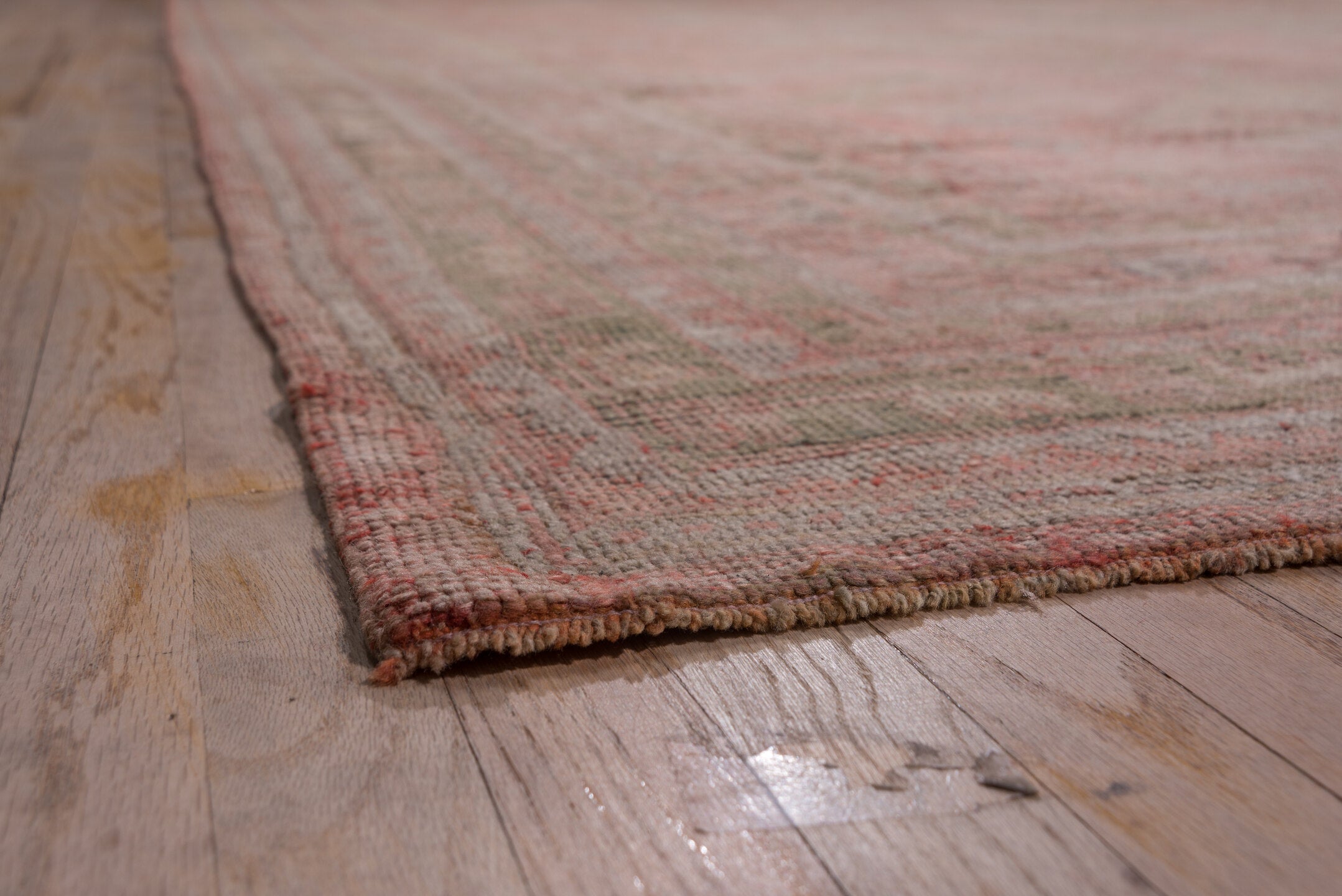 3' x 14' one-of-a-kind handmade vintage Tulu runner rug. Color palette: rose, taupe, dusty pink, camel, ivory, sage, brown