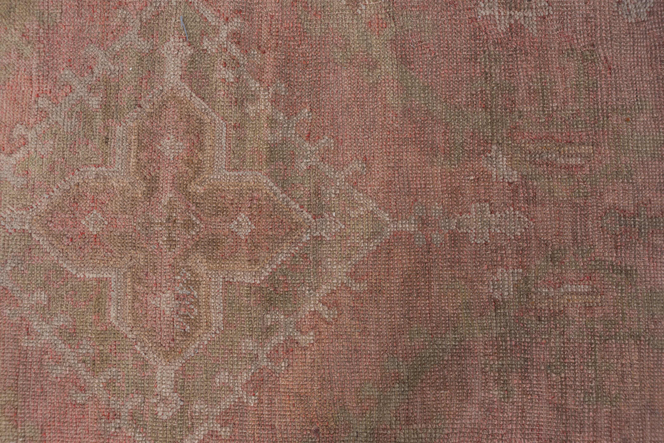3' x 14' one-of-a-kind handmade vintage Tulu runner rug. Color palette: rose, taupe, dusty pink, camel, ivory, sage, brown