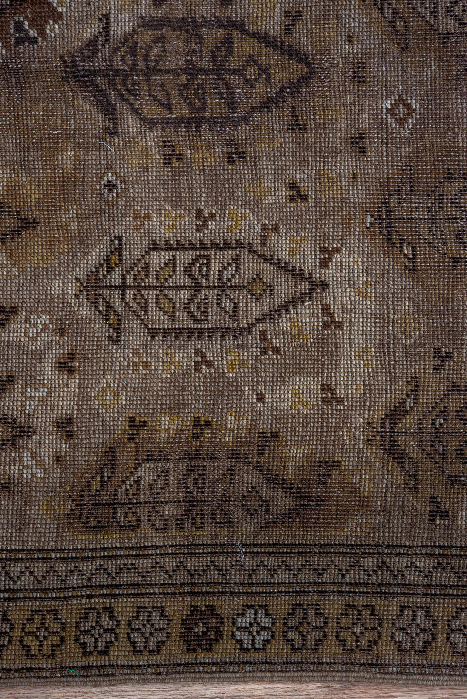 14' x 18' one-of-a-kind handmade vintage Tulu oversize rug. Color palette: taupe, camel, brown, ivory, charcoal, beige, gray